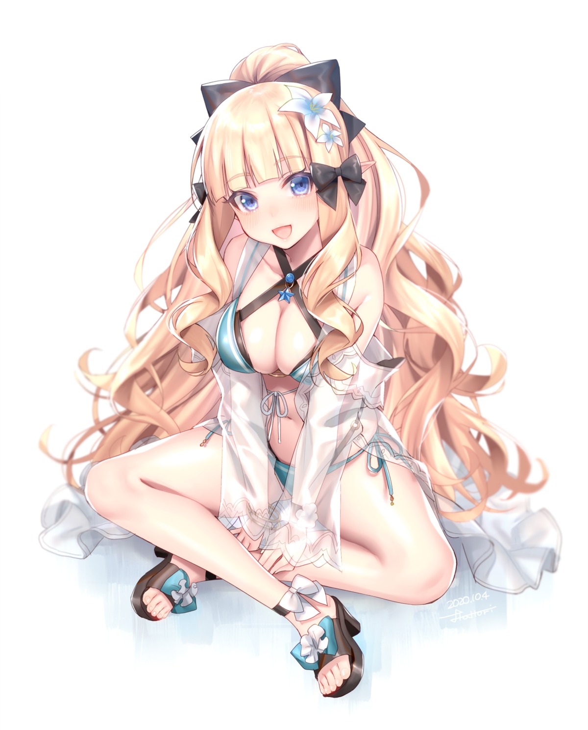 bikini hattori_masaki heels open_shirt pointy_ears princess_connect princess_connect!_re:dive sasaki_saren see_through swimsuits