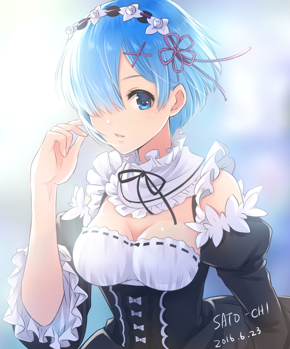 cleavage maid re_zero_kara_hajimeru_isekai_seikatsu rem_(re_zero) satochi