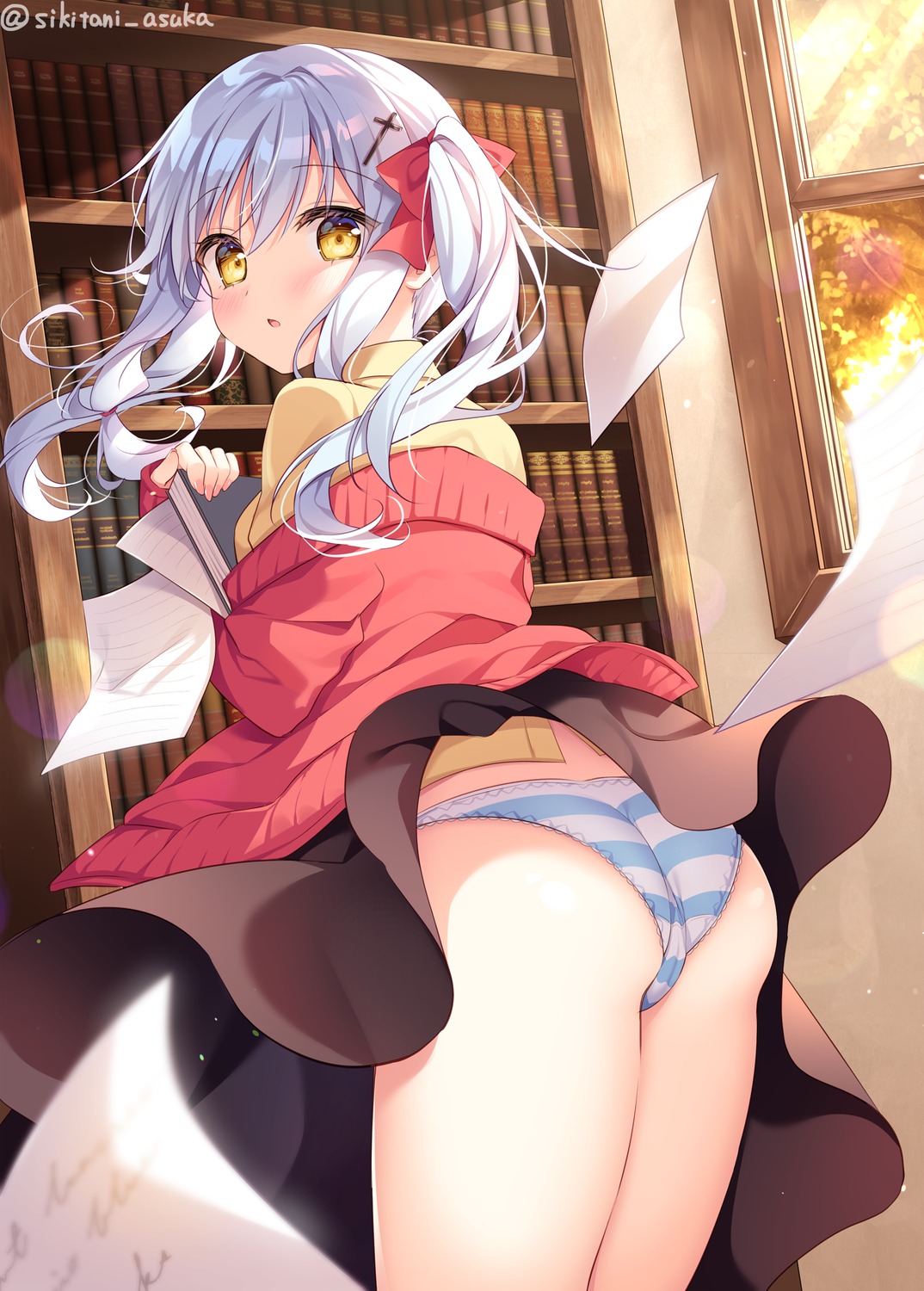 ass cameltoe pantsu shikitani_asuka shimapan skirt_lift sweater