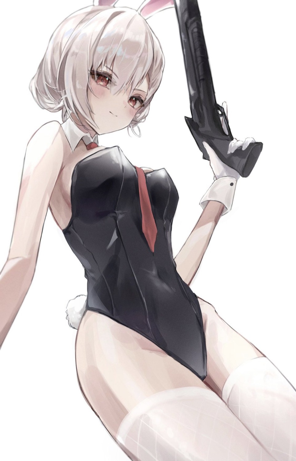 animal_ears bunny_ears bunny_girl fishnets gun hisiya tail thighhighs