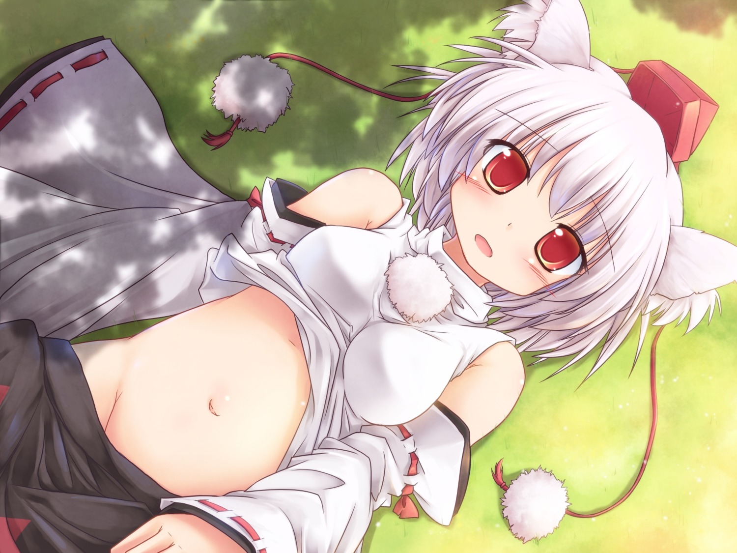 animal_ears inubashiri_momiji lzh nopan shirt_lift touhou wallpaper