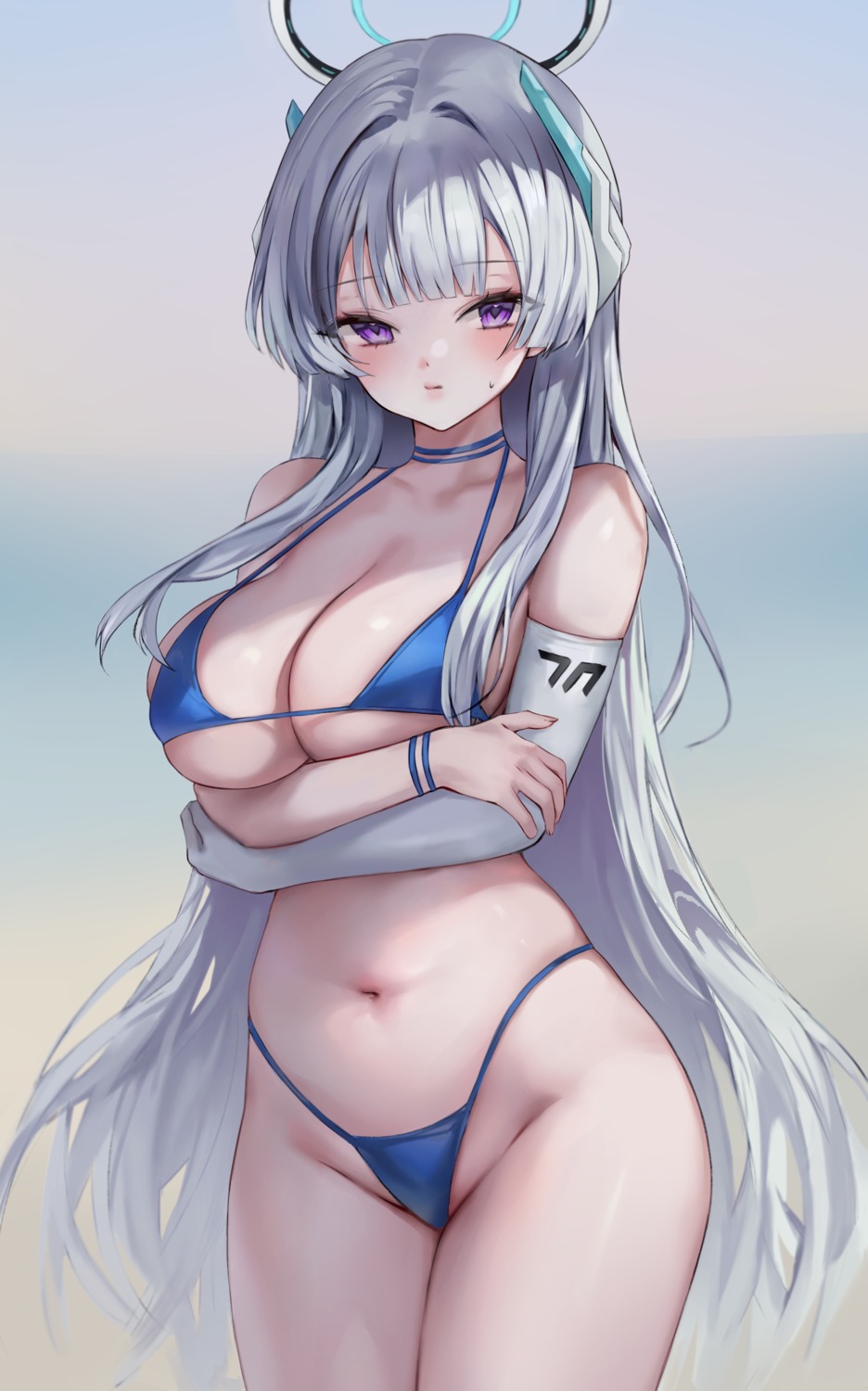 bikini blue_archive breast_hold halo r0_0ong swimsuits thong ushio_noa