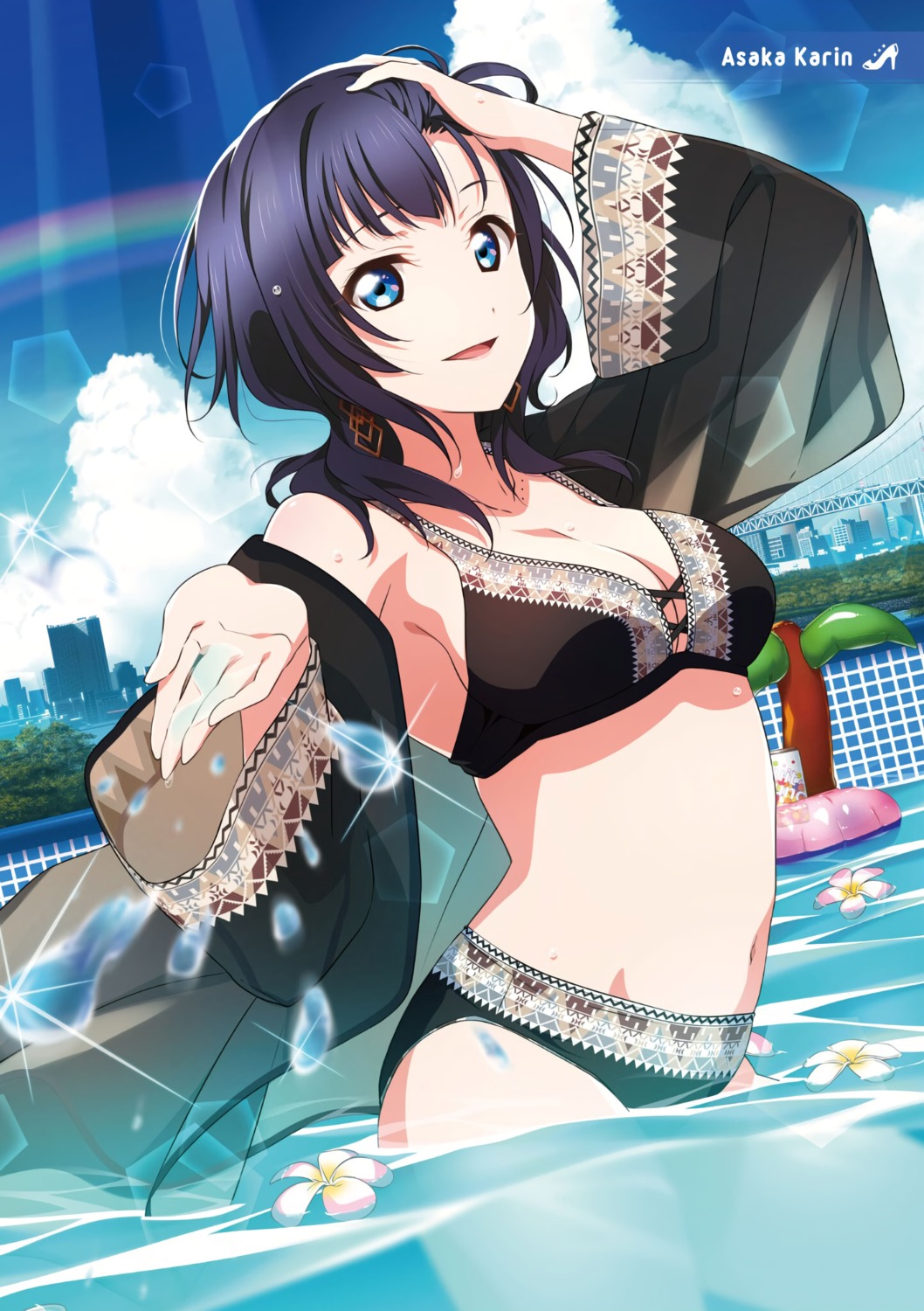 2c=galore asaka_karin bikini cleavage love_live!_nijigasaki_high_school_idol_club open_shirt see_through swimsuits wet