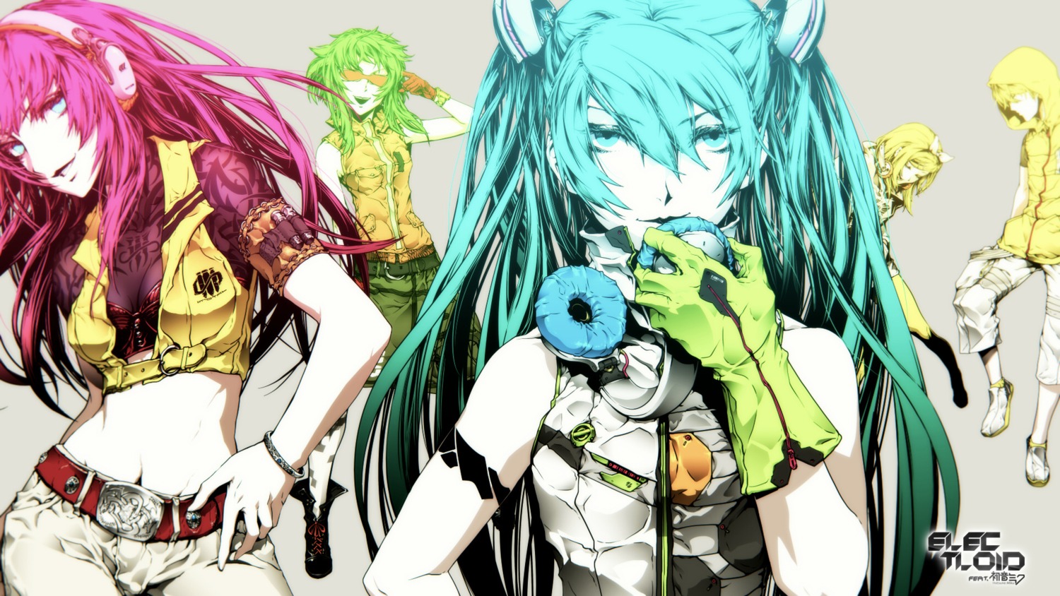 gumi hatsune_miku headphones kagamine_len kagamine_rin megurine_luka nagimiso vocaloid wallpaper