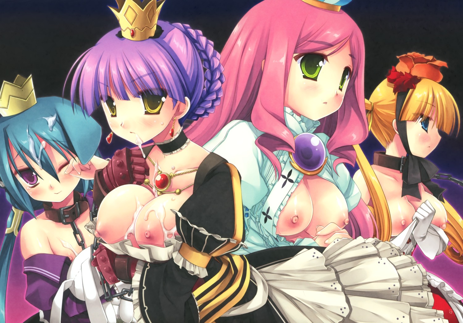 7th_dragon alusha_(7th_dragon) animal_ears armor bondage breast_hold breasts cum d.n.a.lab dress loli lolita_fashion maron_(7th_dragon) miyasu_risa momomeno_(7th_dragon) nipples no_bra open_shirt paper_texture princess_(7th_dragon) sora_(7th_dragon)