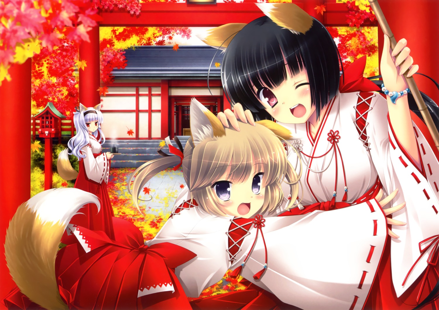 animal_ears ikegami_akane kitsune miko tail