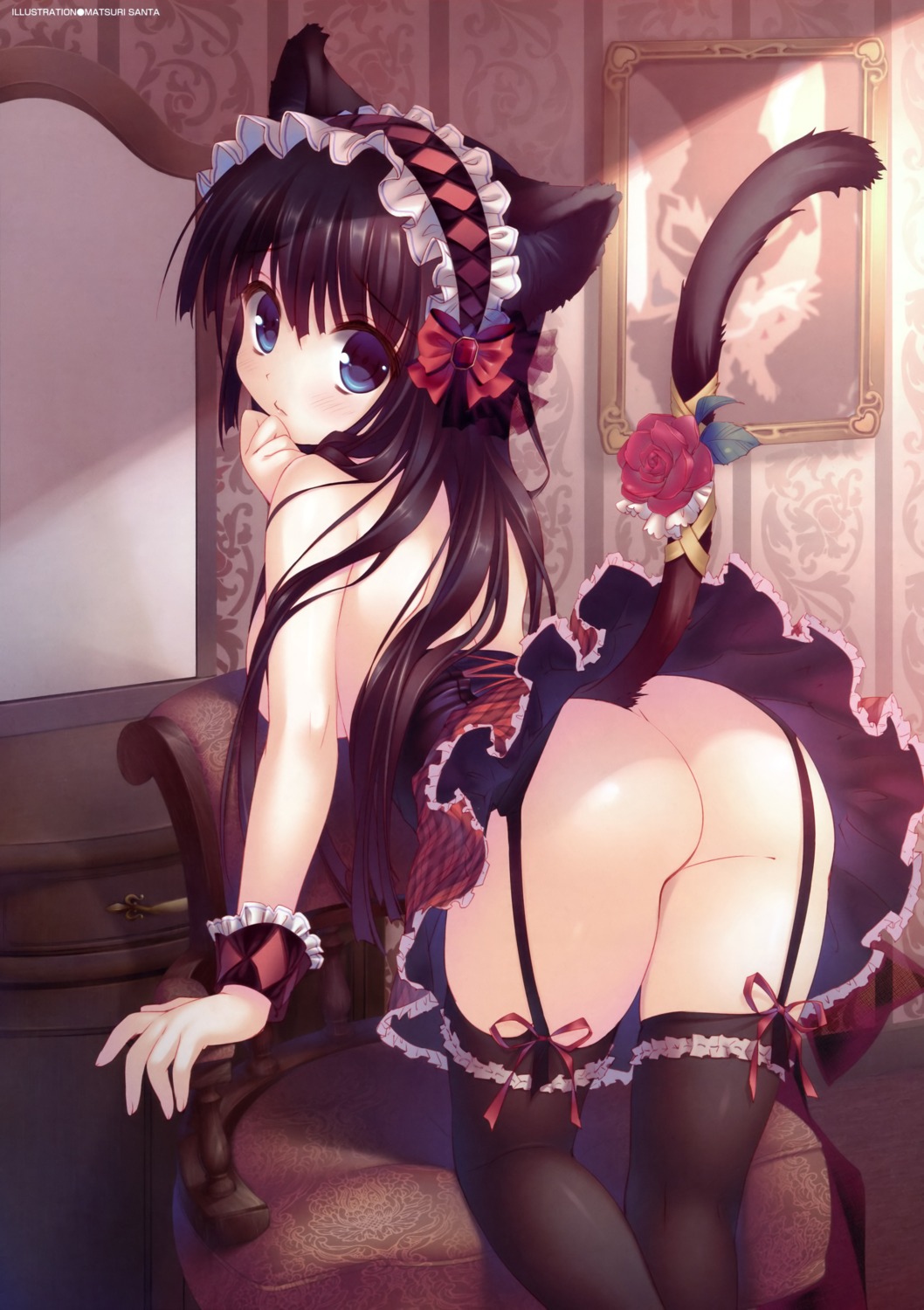 animal_ears ass garter_belt gothic_lolita lolita_fashion nekomimi nopan santa_matsuri stockings tail thighhighs topless