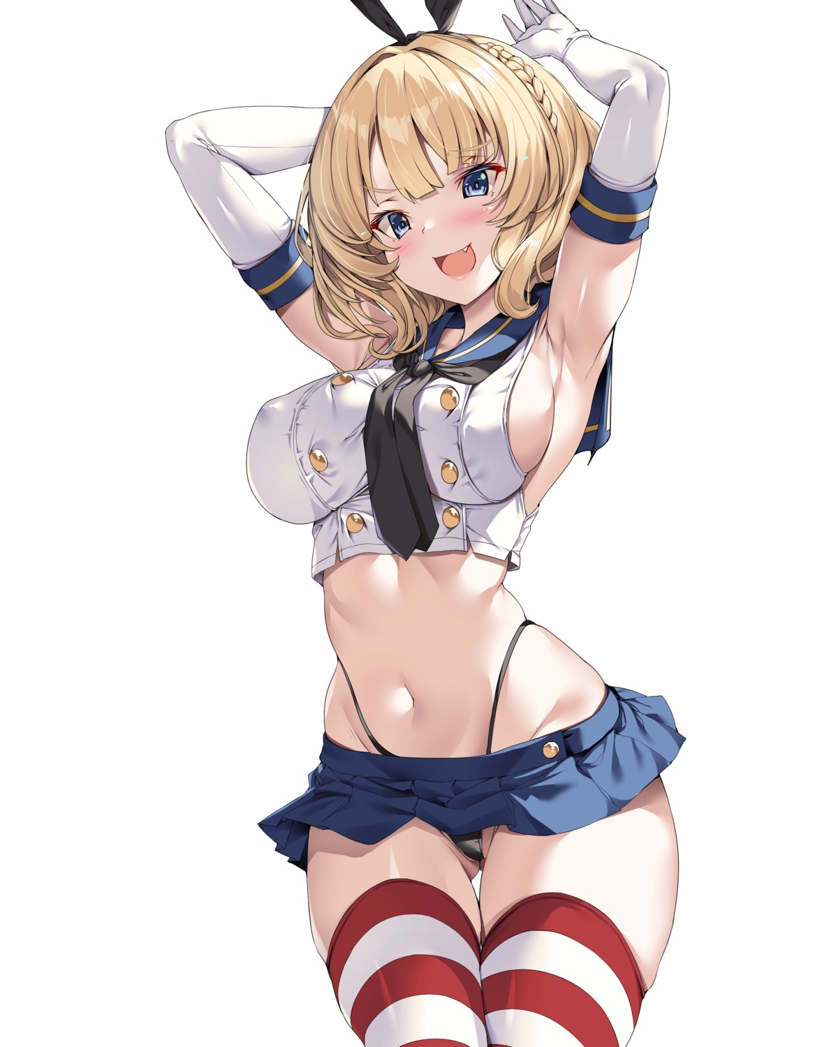 colorado_(kancolle) cosplay kantai_collection no_bra pantsu shimakaze_(kancolle) skirt_lift thighhighs thong torisan uniform