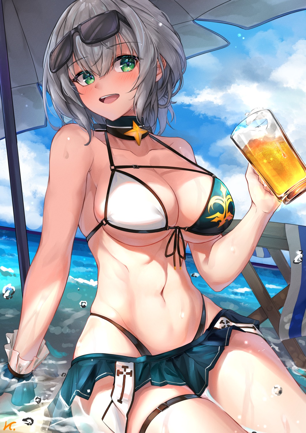 bikini garter gin9684 hololive megane shirogane_noel swimsuits wet