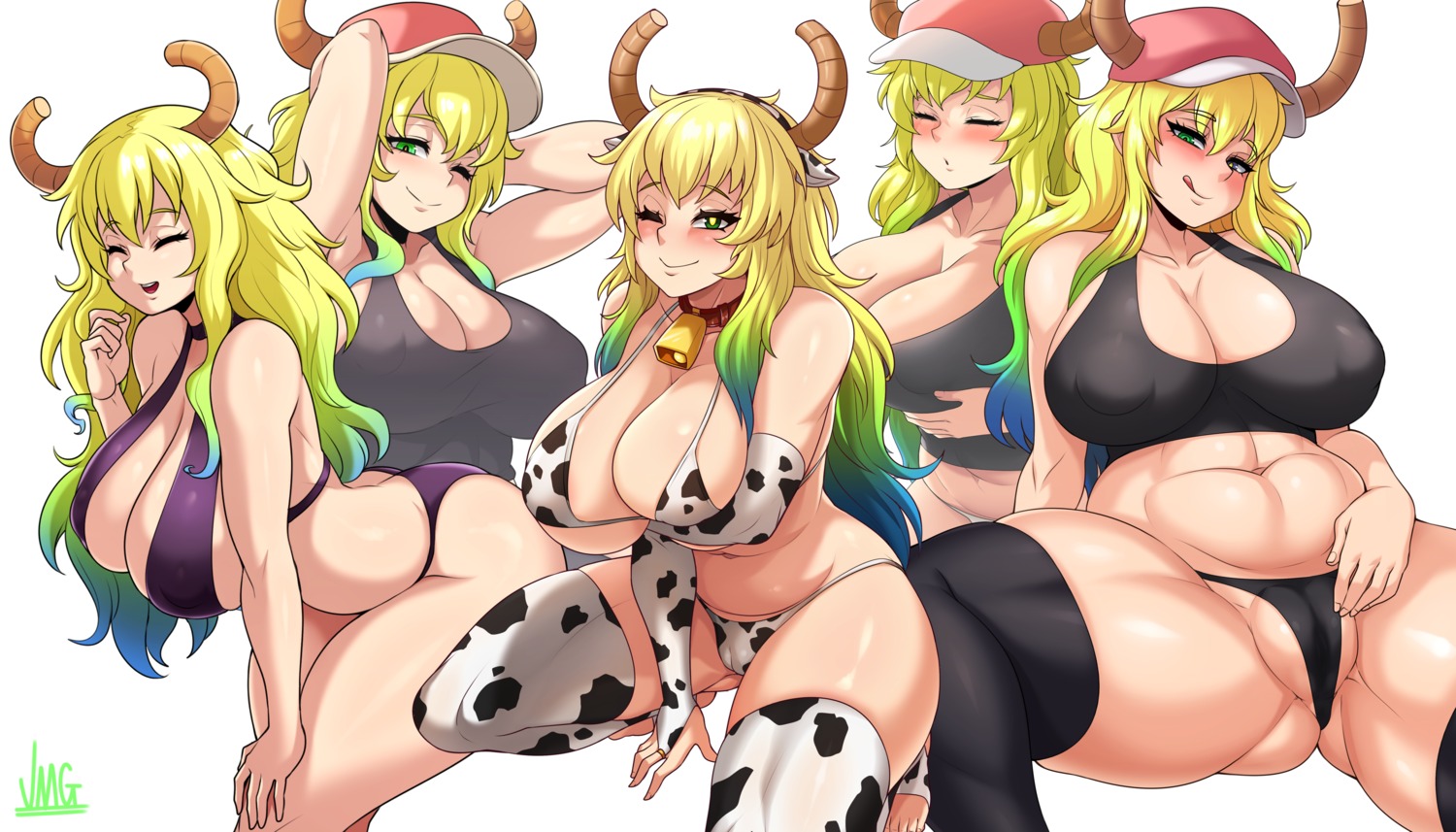 animal_ears bikini cameltoe erect_nipples horns jmg kobayashi-san_chi_no_maidragon quetzalcoatl_(maidragon) swimsuits thighhighs thong