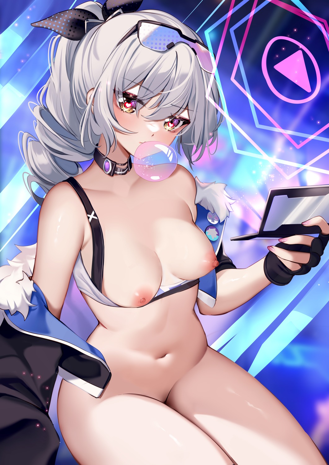 bottomless breasts honkai:_star_rail megane nipples silver_wolf_(honkai:_star_rail) squchan