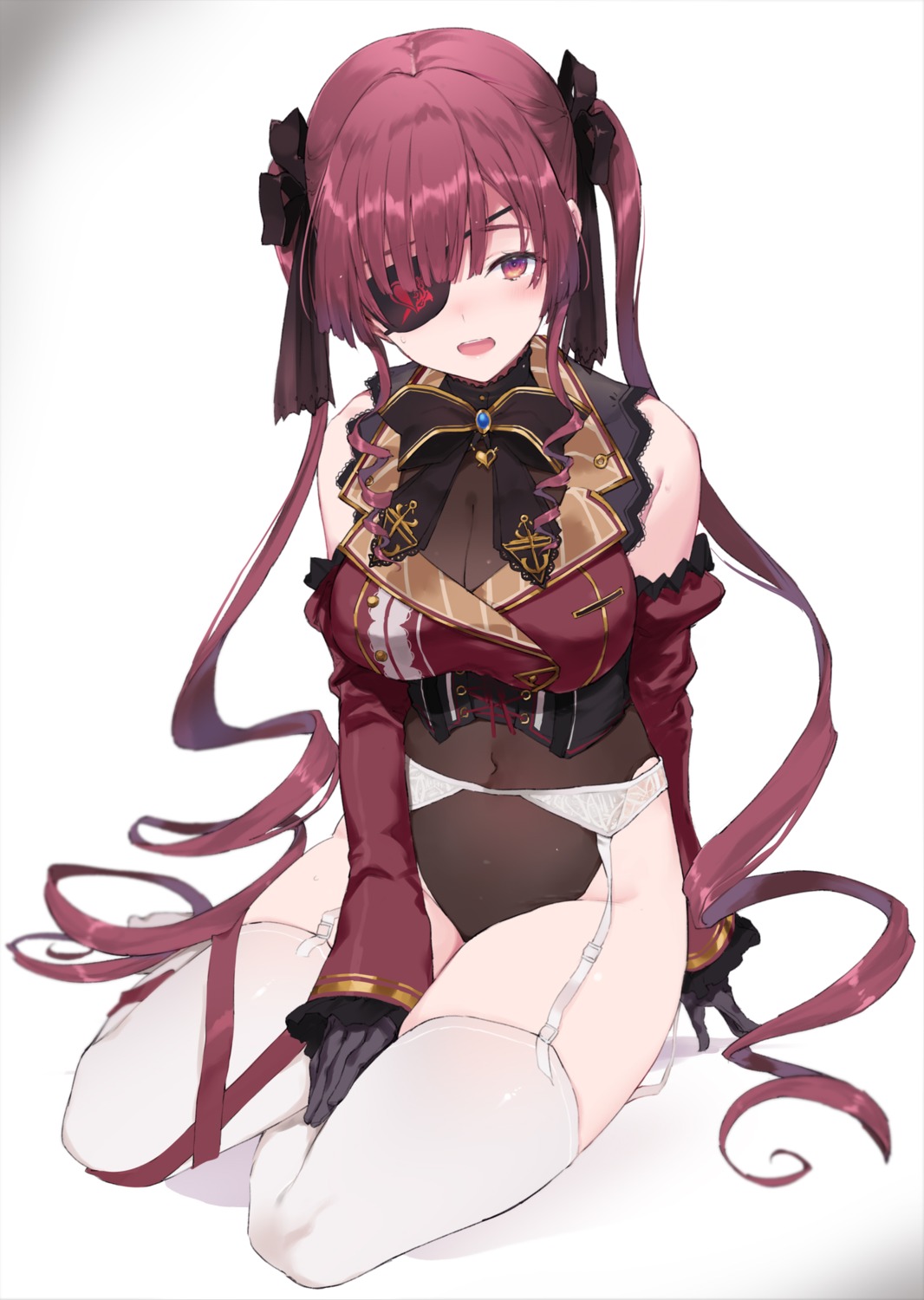 eyepatch garter_belt hololive houshou_marine leotard nana_(luna_berry) stockings thighhighs