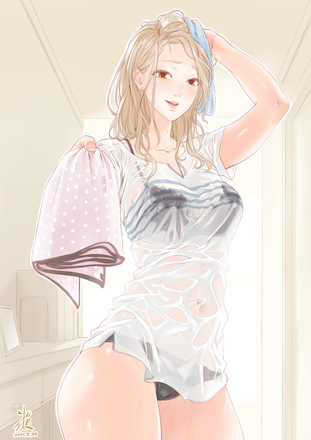 bra kunami_himehiko pantsu see_through wet_clothes