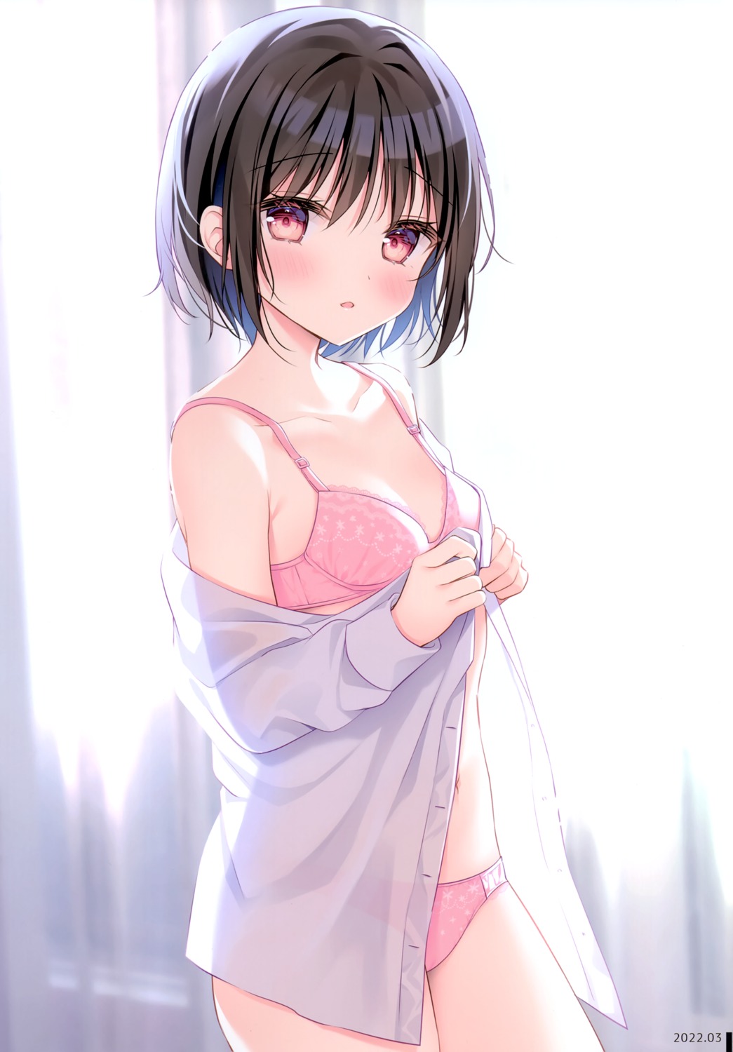 aoirokanata bra dress_shirt kiginu_yuu open_shirt pantsu see_through shikitani_asuka