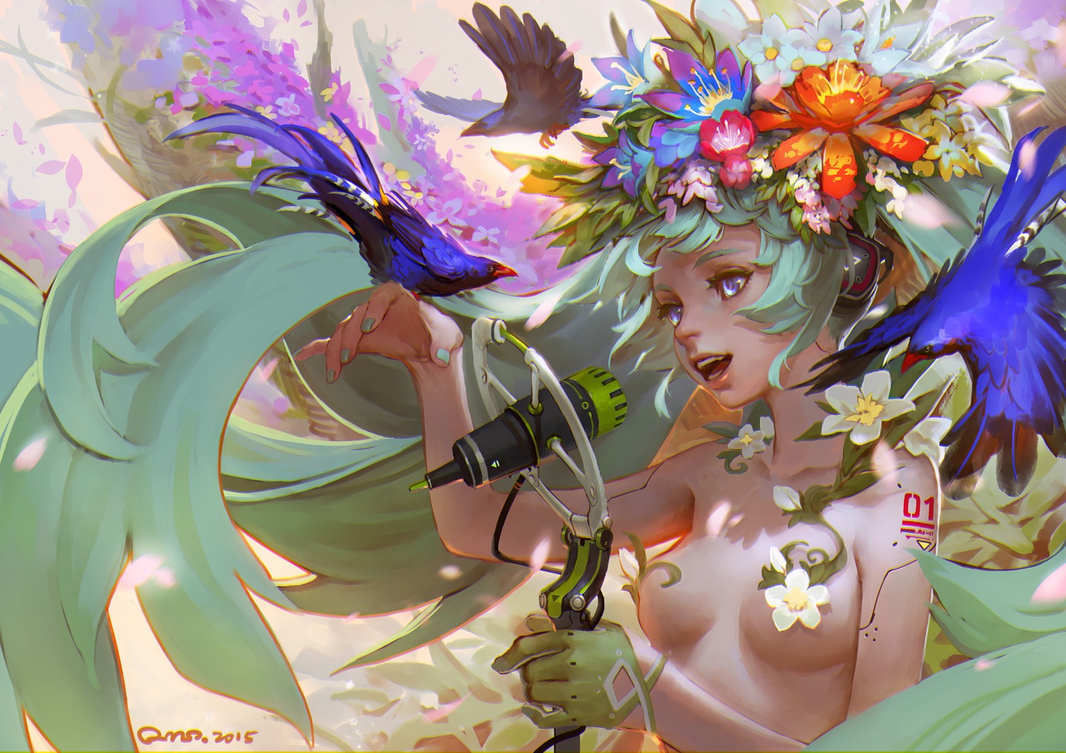 hatsune_miku headphones naked qmo_(chalsoma) tattoo vocaloid