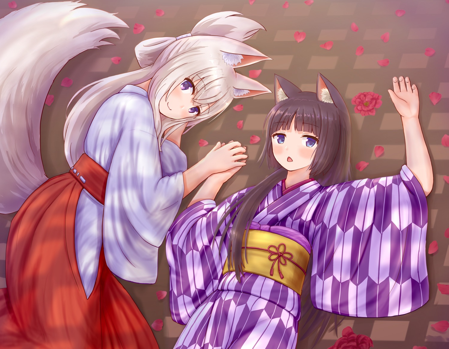 animal_ears iroha_(iroha_matsurika) kimono kitsune miko nekomimi tail