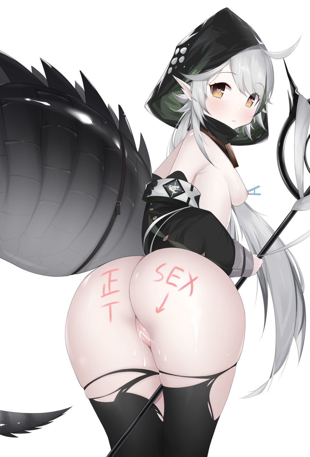 arknights ass bottomless breasts cum nipples no_bra open_shirt pointy_ears pussy tagme tail thighhighs tomimi_(arknights) torn_clothes uncensored