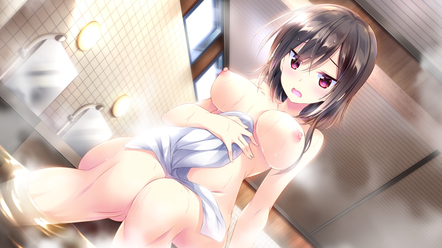 bathing ensemble_(company) game_cg kakao naked nipples omoi_wo_sasageru_otome_no_melody sonoya_chika towel wet