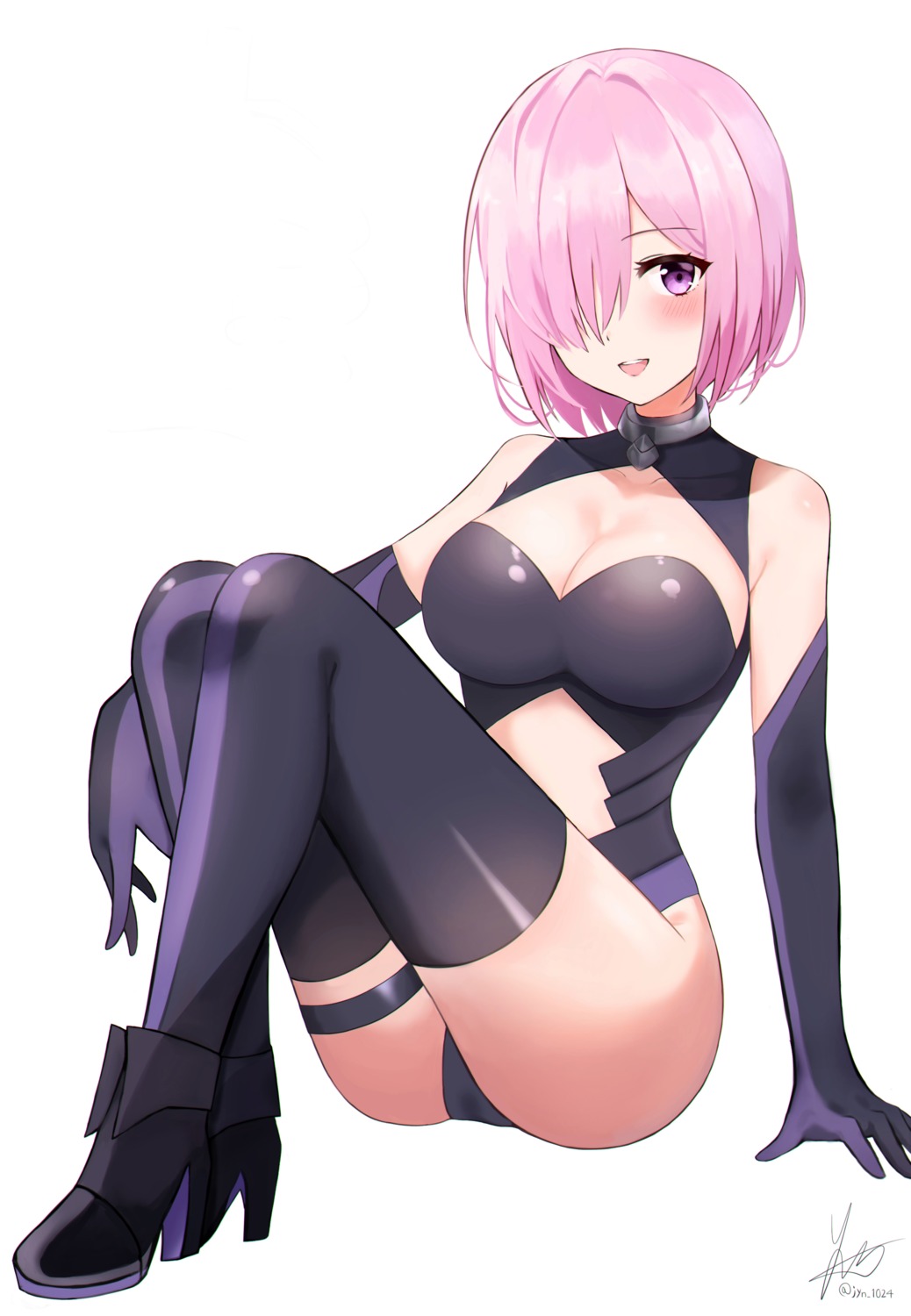 biya_(1024) cleavage fate/grand_order garter heels leotard mash_kyrielight thighhighs