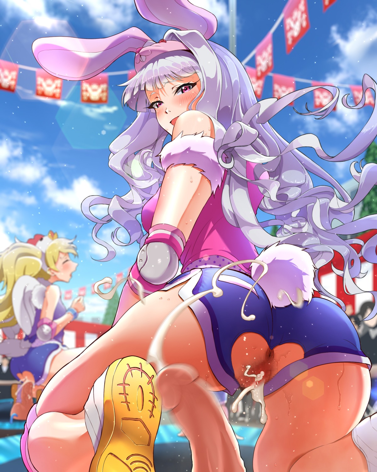 animal_ears anus ass bunny_ears censored cum gym_uniform kilesha nopan penis pussy sex shijou_takane tail the_idolm@ster