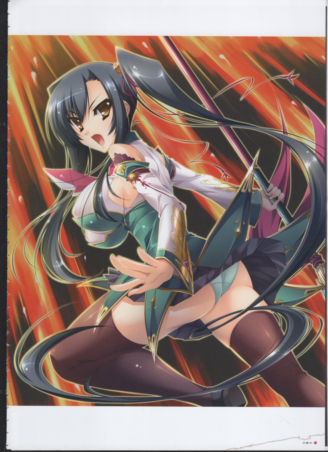 baseson kanu katagiri_hinata koihime_musou pantsu raw_scan skirt_lift thighhighs weapon