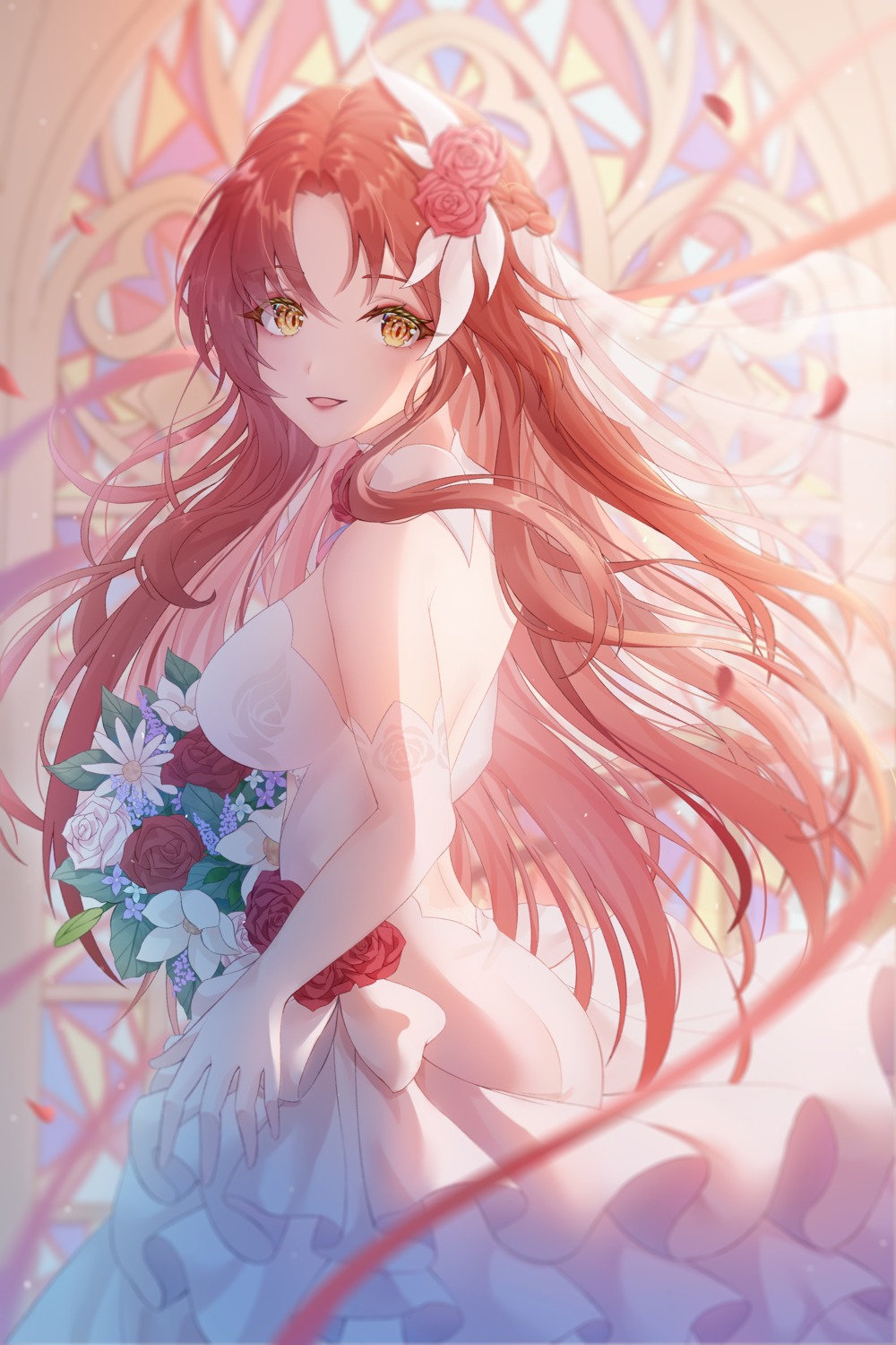 ass benghuai_xueyuan dress honkai_impact makix murata_himeko no_bra wedding_dress