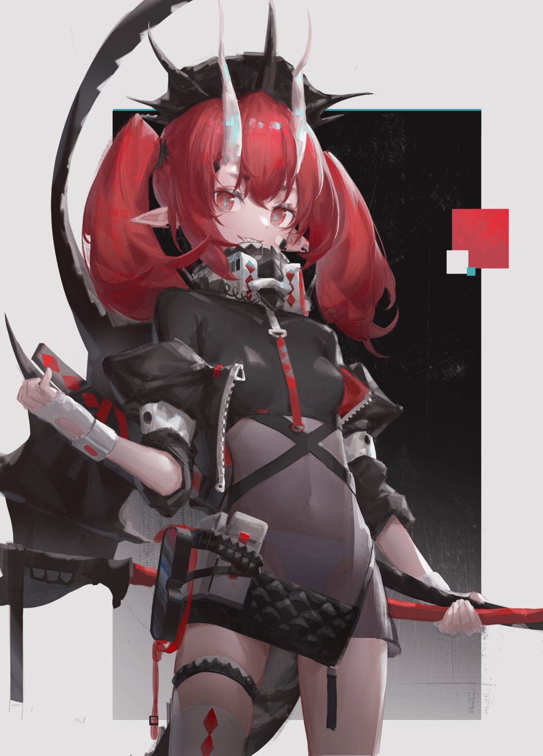 anhao1224 garter horns pointy_ears thighhighs weapon