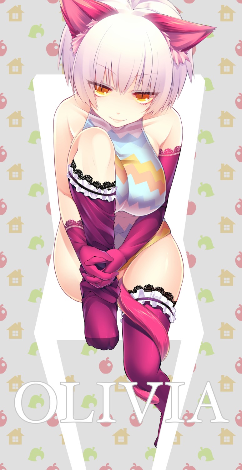 animal_ears bottomless erect_nipples garter giuniu leotard nekomimi tail thighhighs