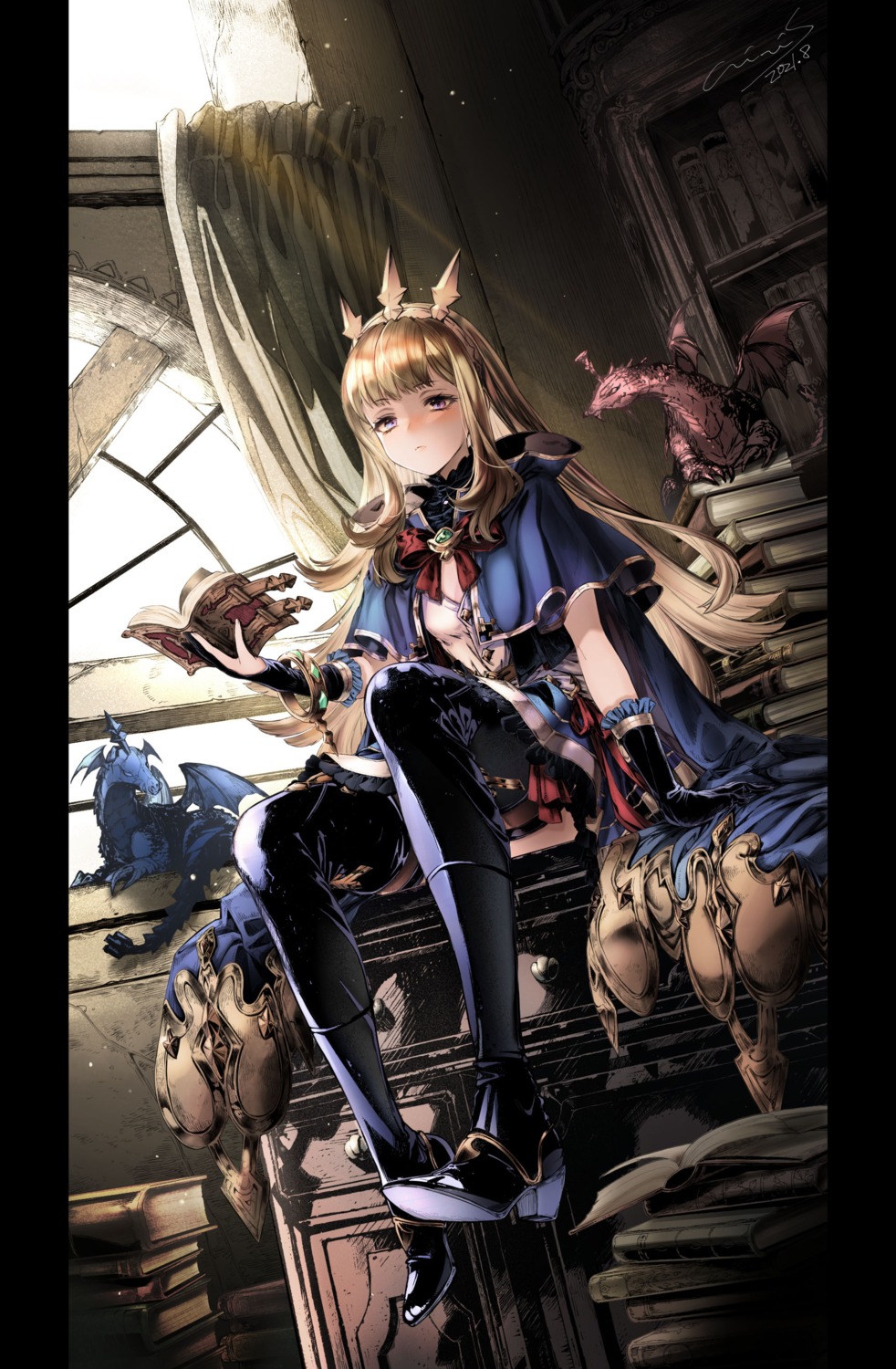 cagliostro_(granblue_fantasy) granblue_fantasy heels hori_airi skirt_lift thighhighs