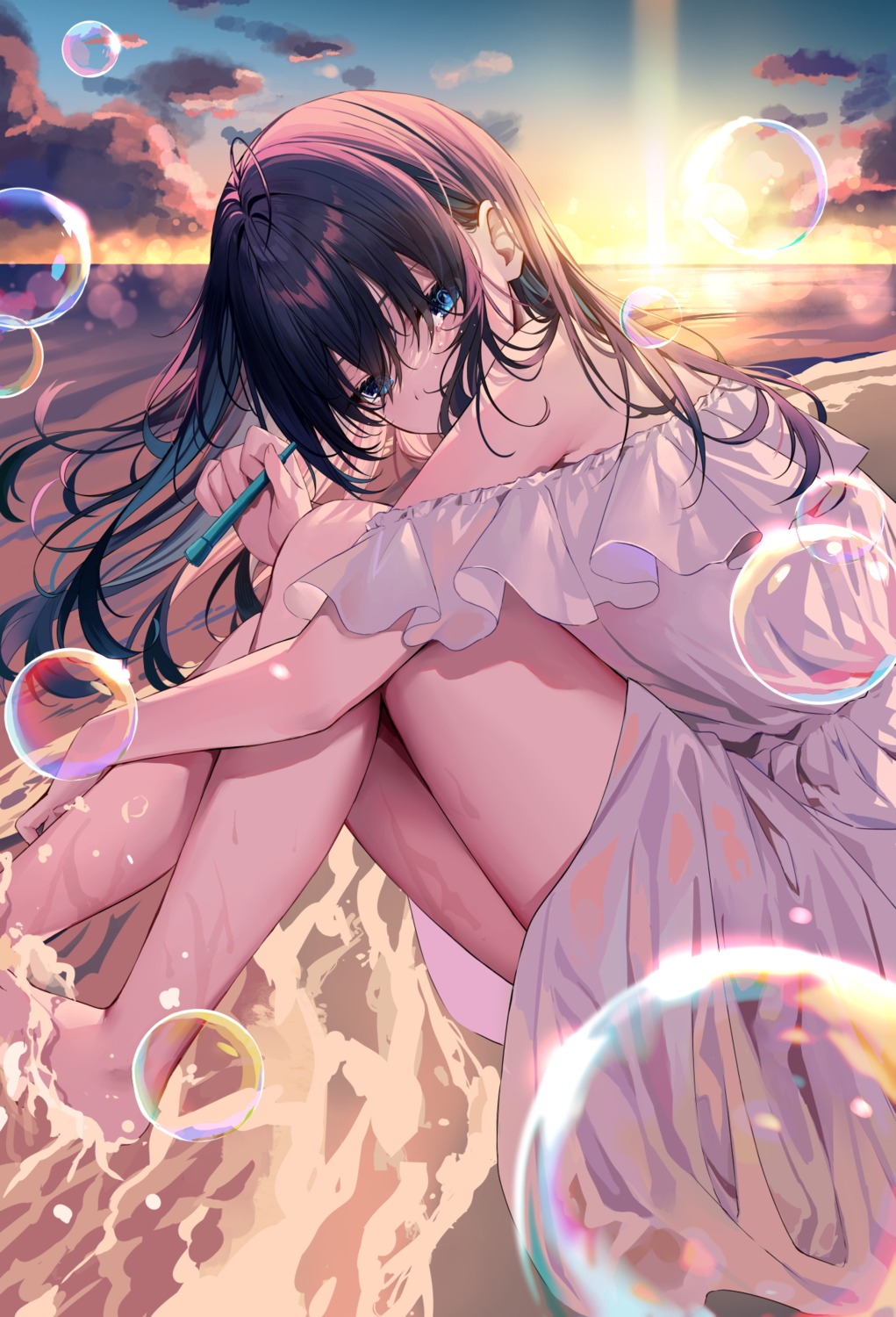 dress emori_miku_project hizuki_higure see_through summer_dress wet wet_clothes