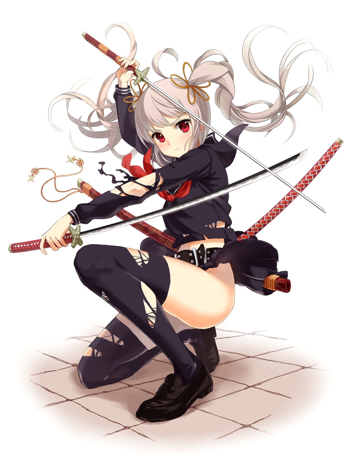 aliasing k_do nopan sword thighhighs torn_clothes