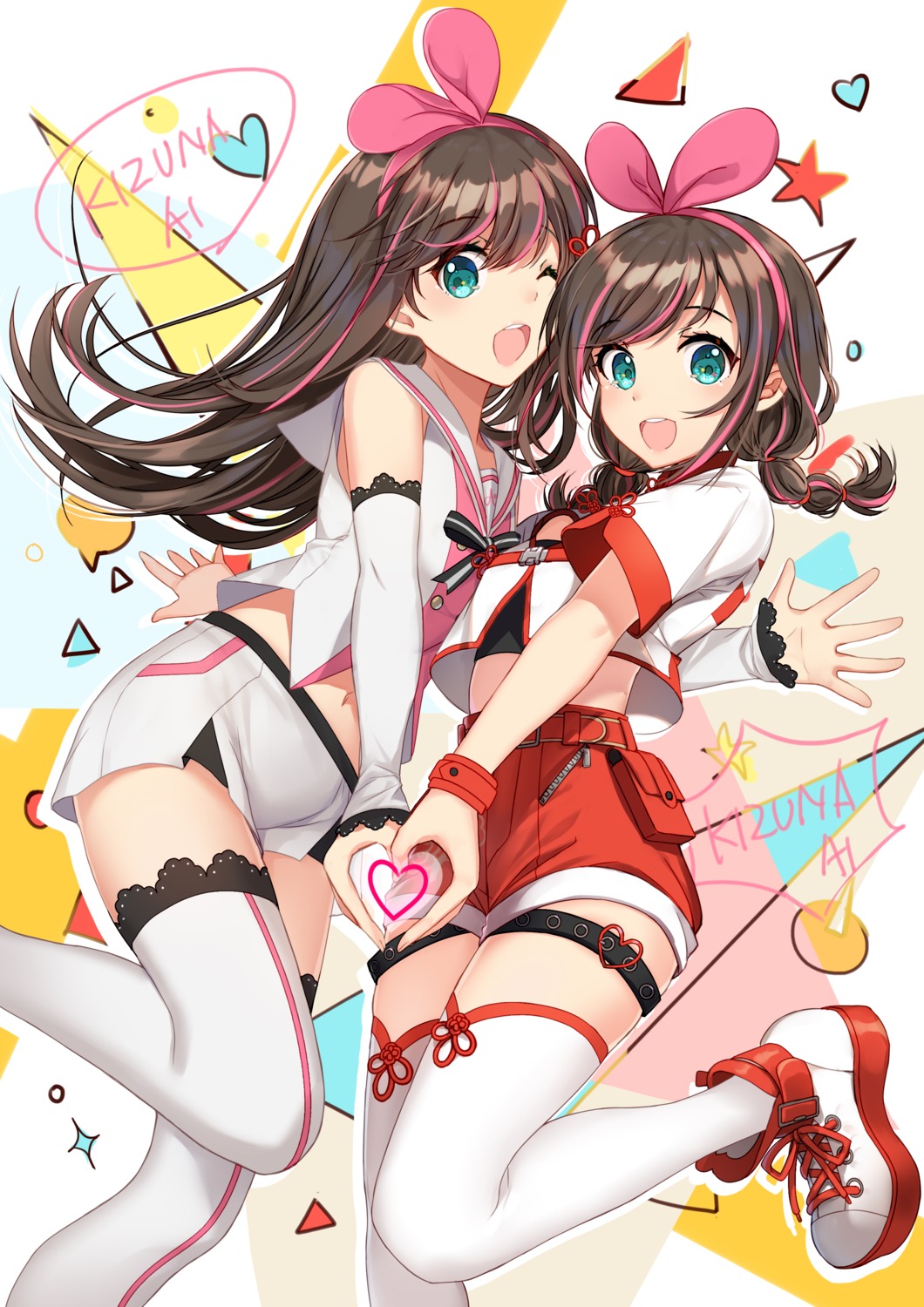 a.i._channel asian_clothes bison_cangshu garter kizuna_ai thighhighs