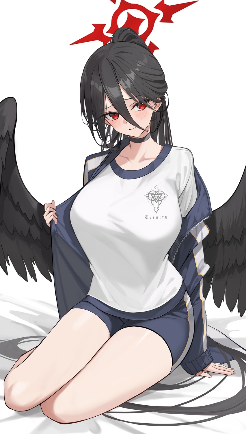 angel blue_archive gym_uniform hanekawa_hasumi rikui_(rella2930) undressing wings