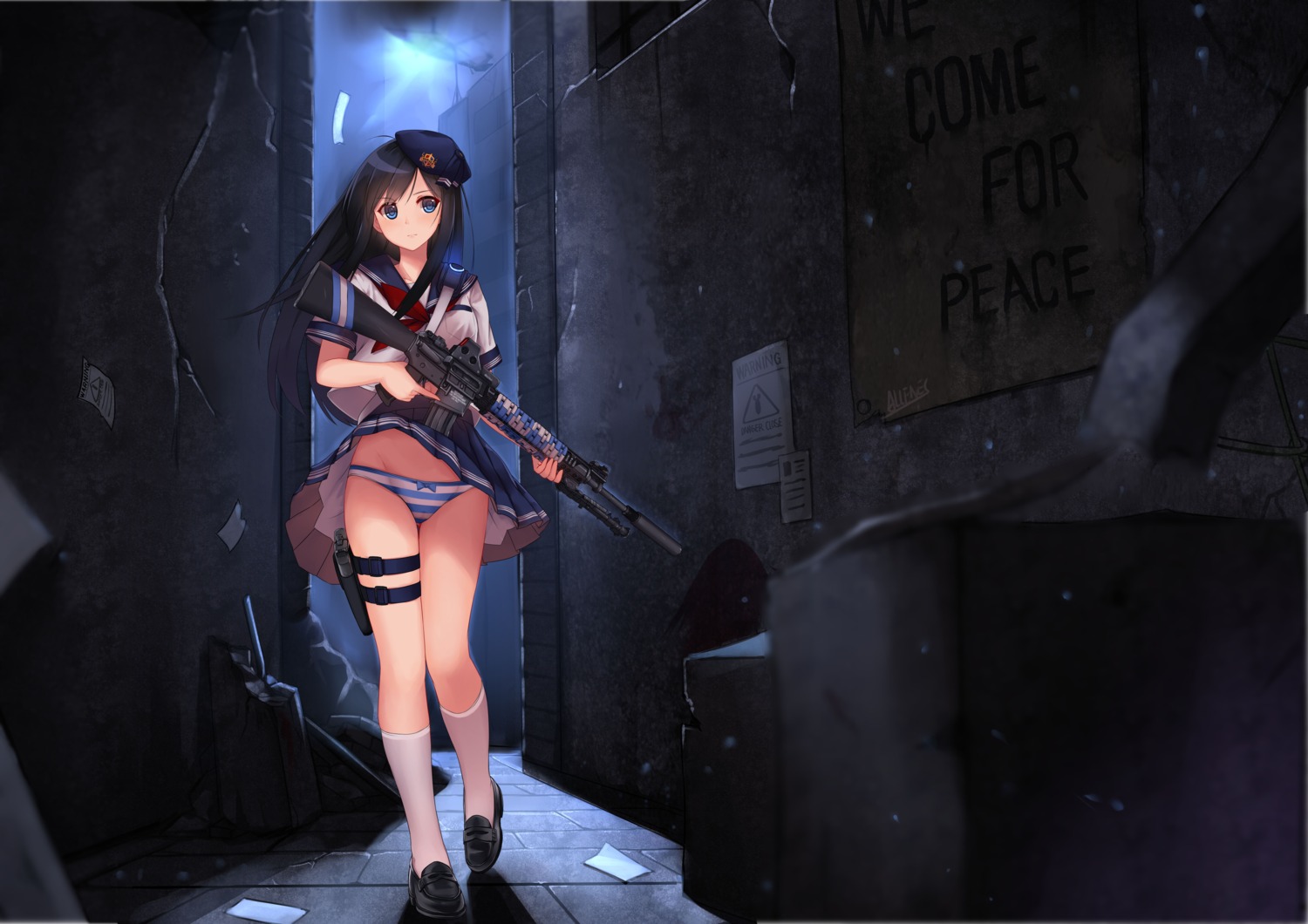 allenes gun jpeg_artifacts pantsu seifuku shimapan skirt_lift