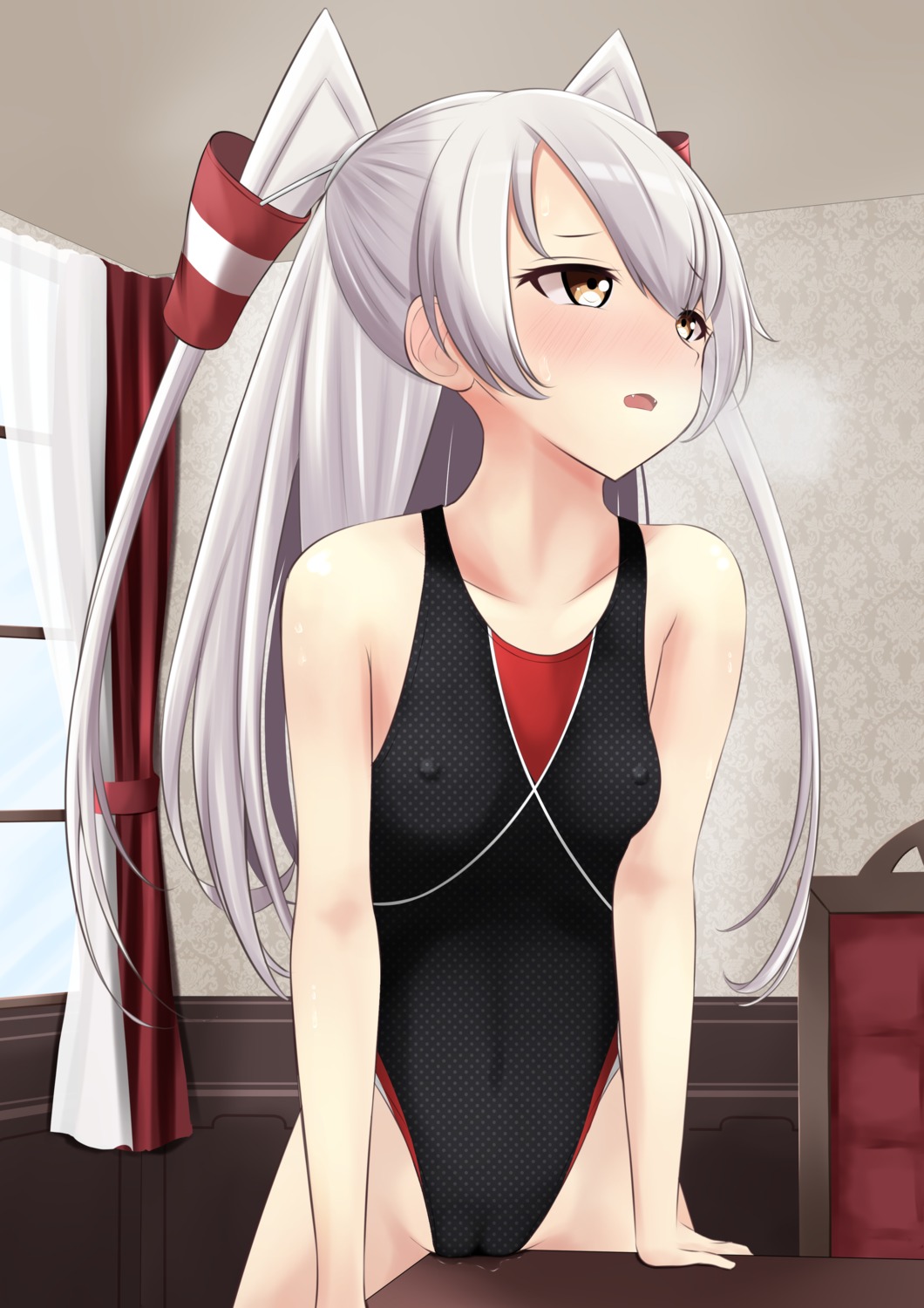 amatsukaze_(kancolle) cameltoe erect_nipples kantai_collection masturbation nokonoko pussy_juice swimsuits