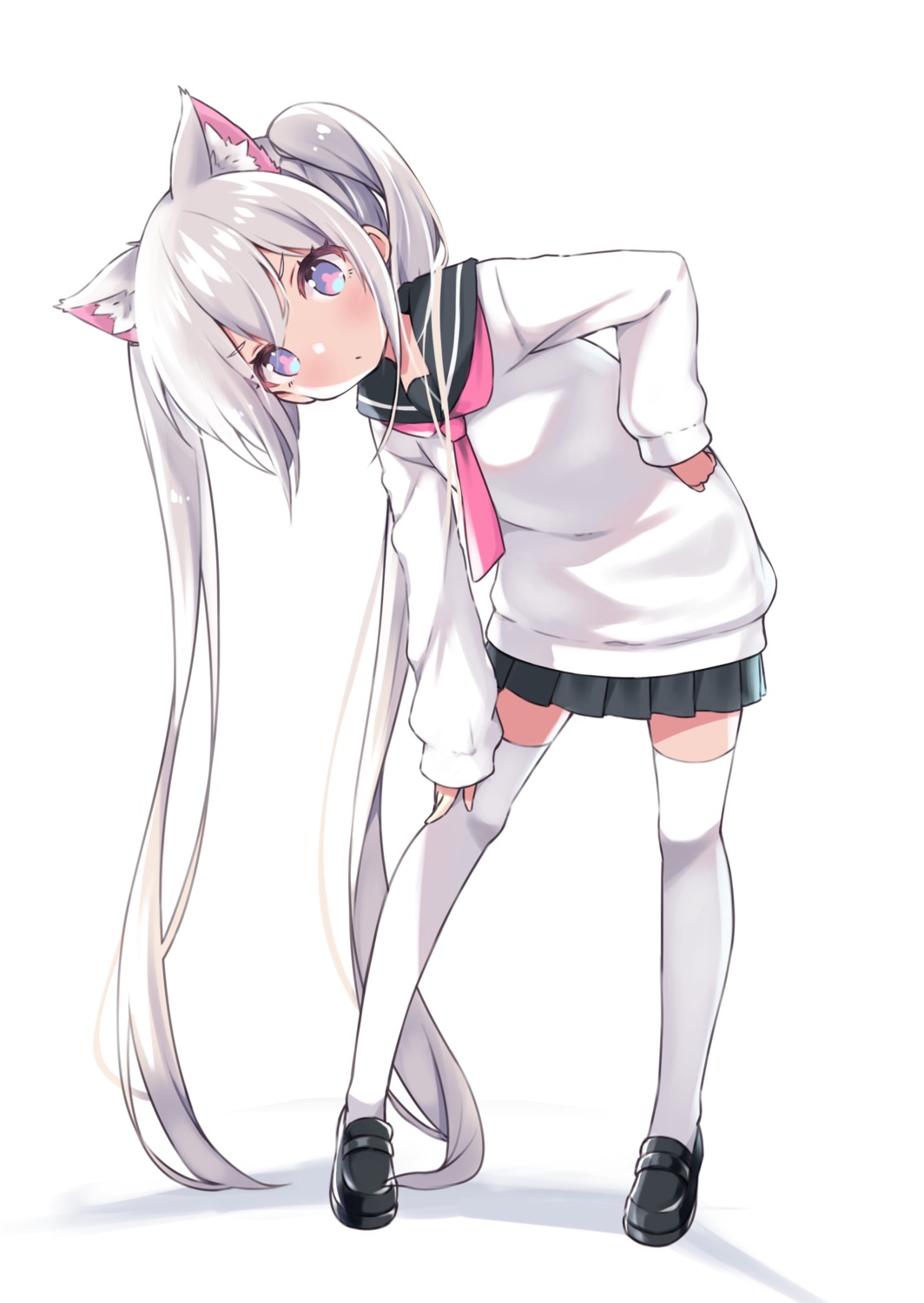 animal_ears nekomimi seifuku siragagaga sweater thighhighs