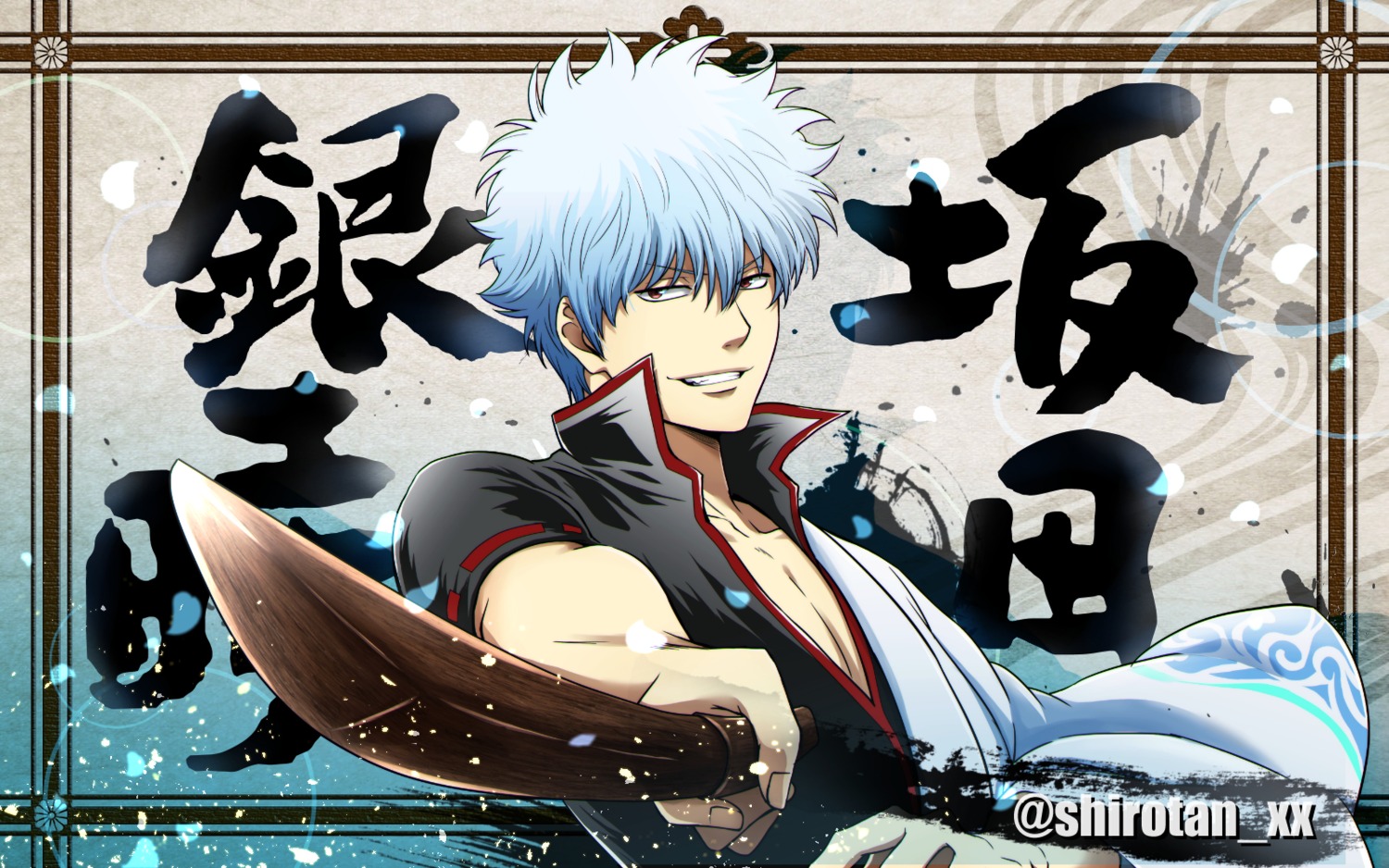 gintama male official_watermark sakata_gintoki shiroyasha_(artist) sword wallpaper