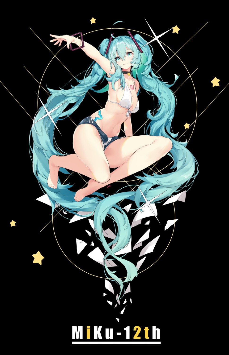 bikini cleavage hatsune_miku peng_yong swimsuits tattoo vocaloid