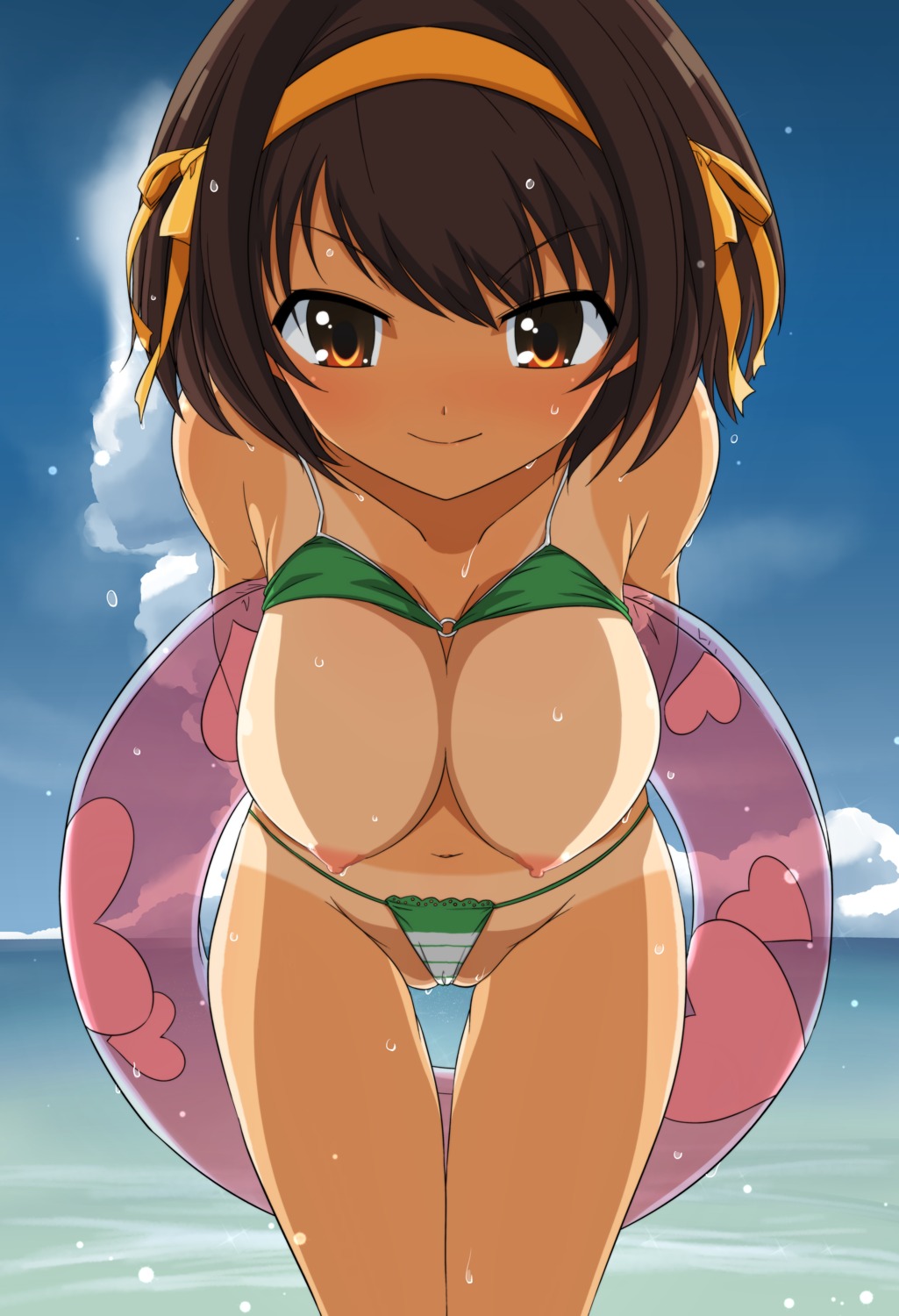 bikini breasts haruhisky nipples suzumiya_haruhi suzumiya_haruhi_no_yuuutsu swimsuits tan_lines wet