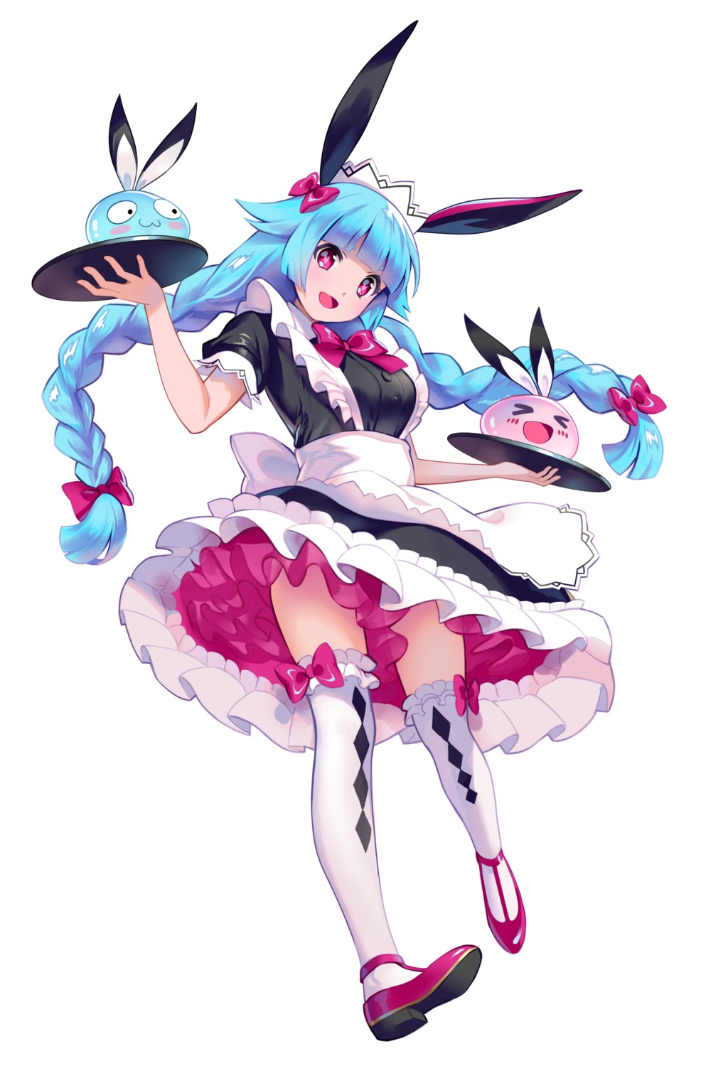 animal_ears bunny_ears heels maid see_through skirt_lift thighhighs waitress yin.