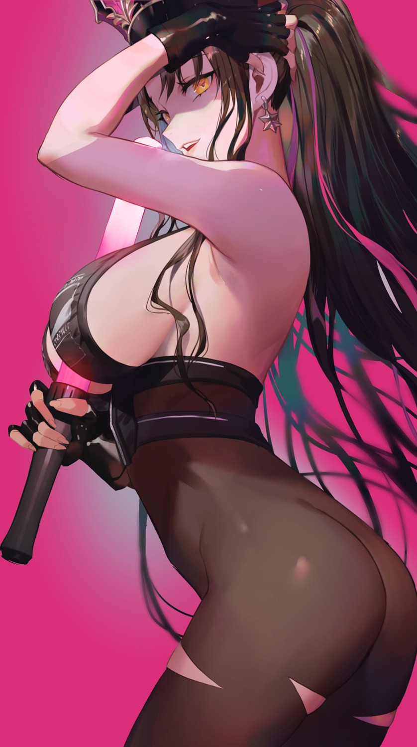 ass bodysuit fate/grand_order no_bra nopan salmon88 sessyoin_kiara torn_clothes weapon