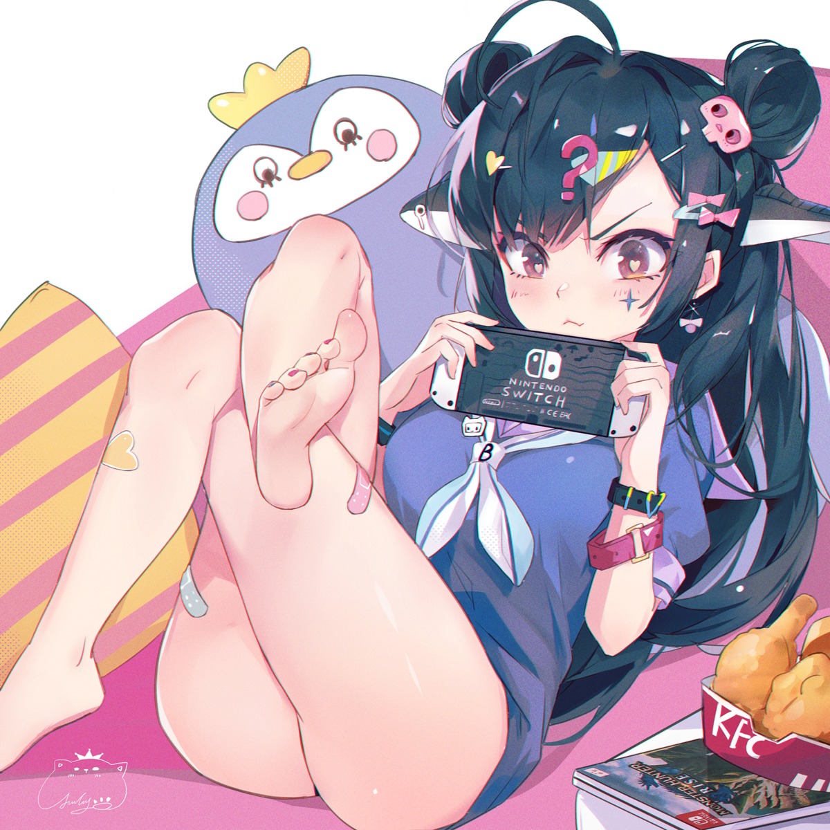 animal_ears bandaid feet jiujiuyatou_(yayanzz) seifuku