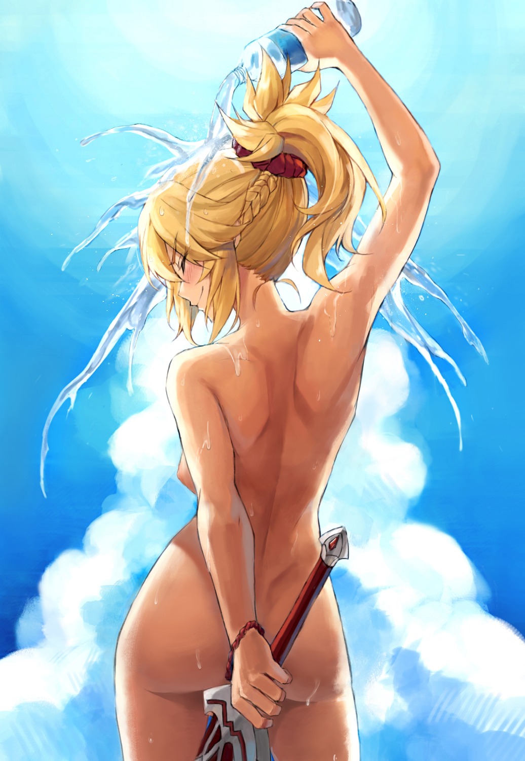 artist_revision ass fate/grand_order mordred_(fate) naked nipples sword tonee wet