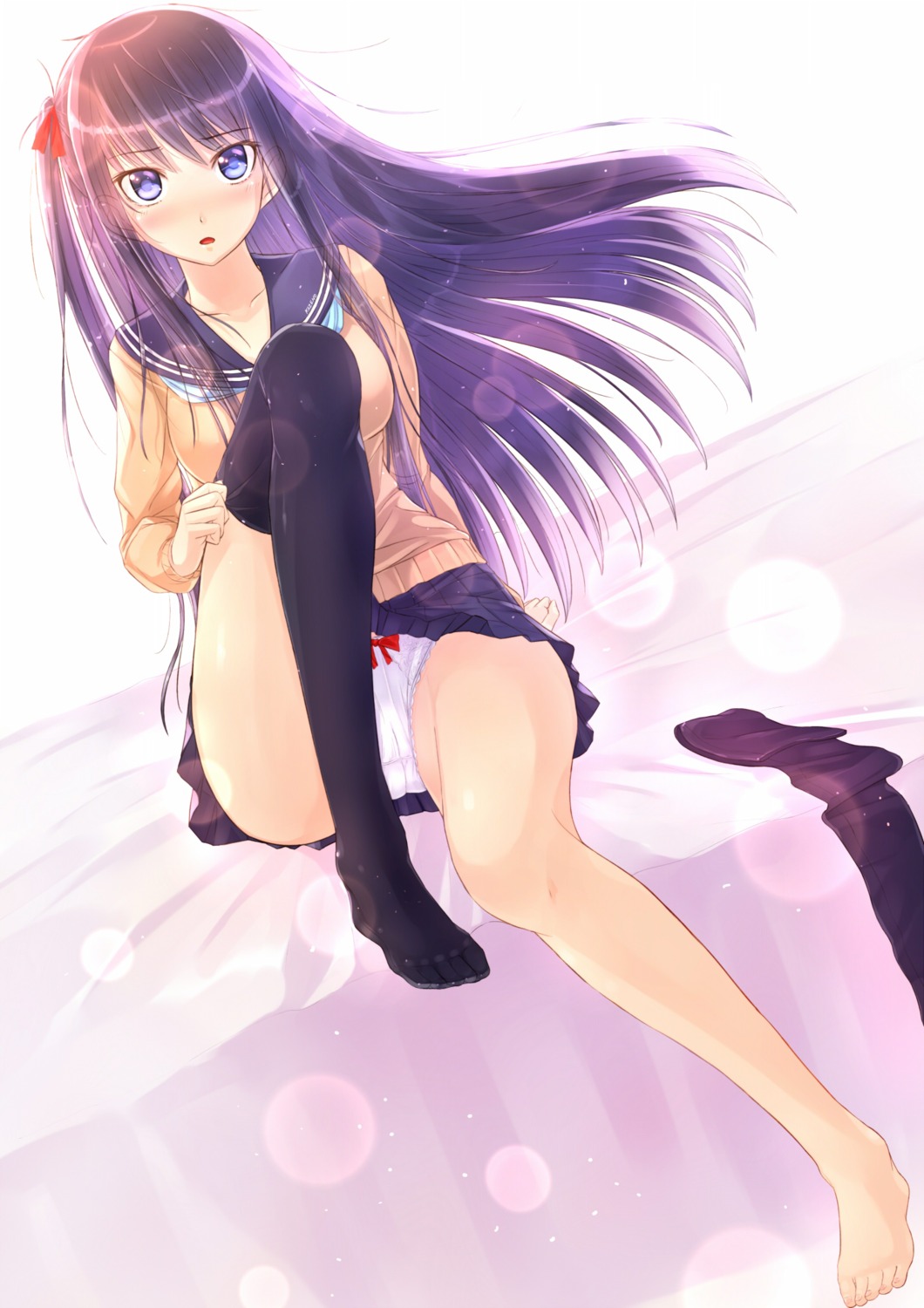 feet kazeno pantsu seifuku thighhighs undressing