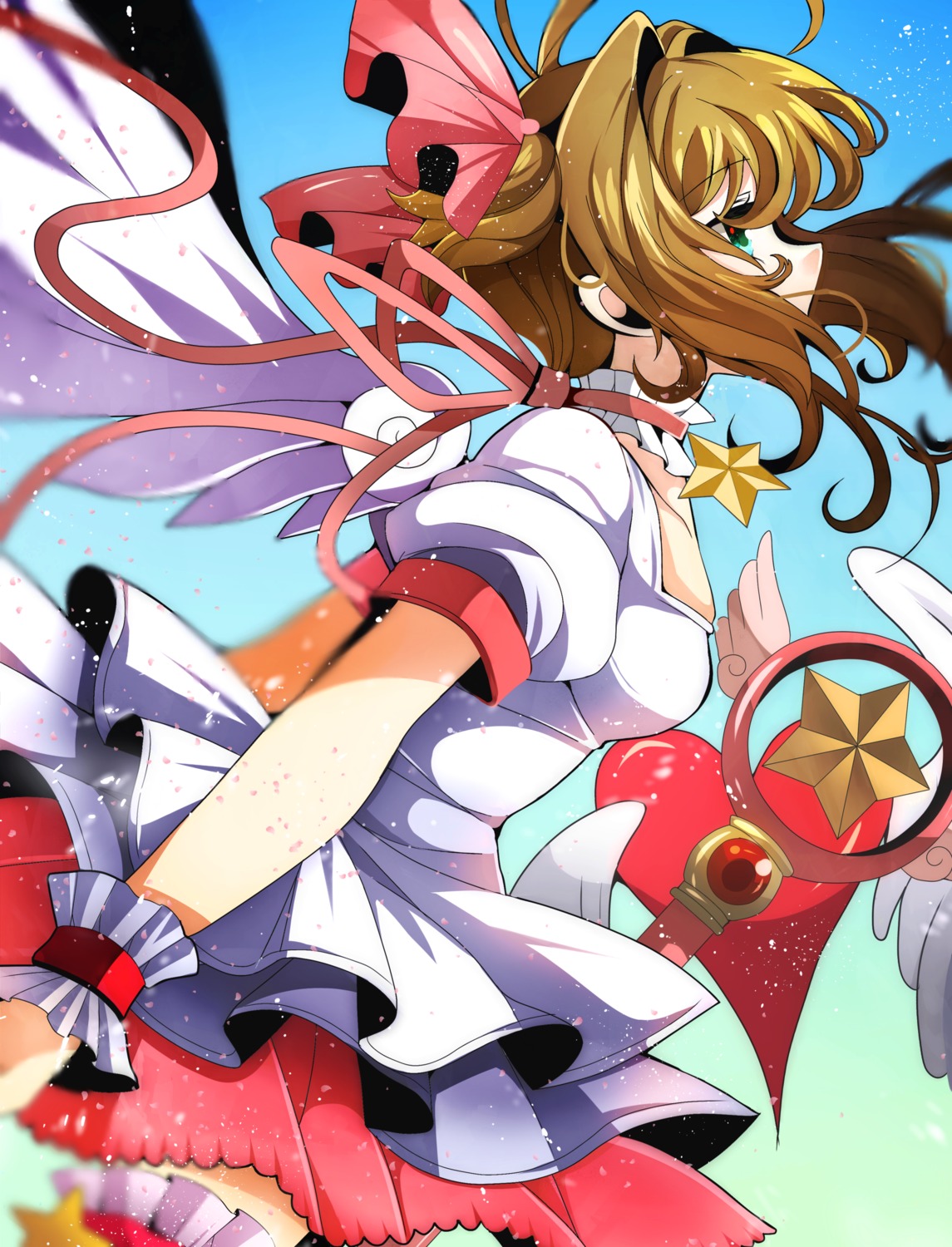 card_captor_sakura dress fumiko_(miruyuana) kinomoto_sakura thighhighs wings