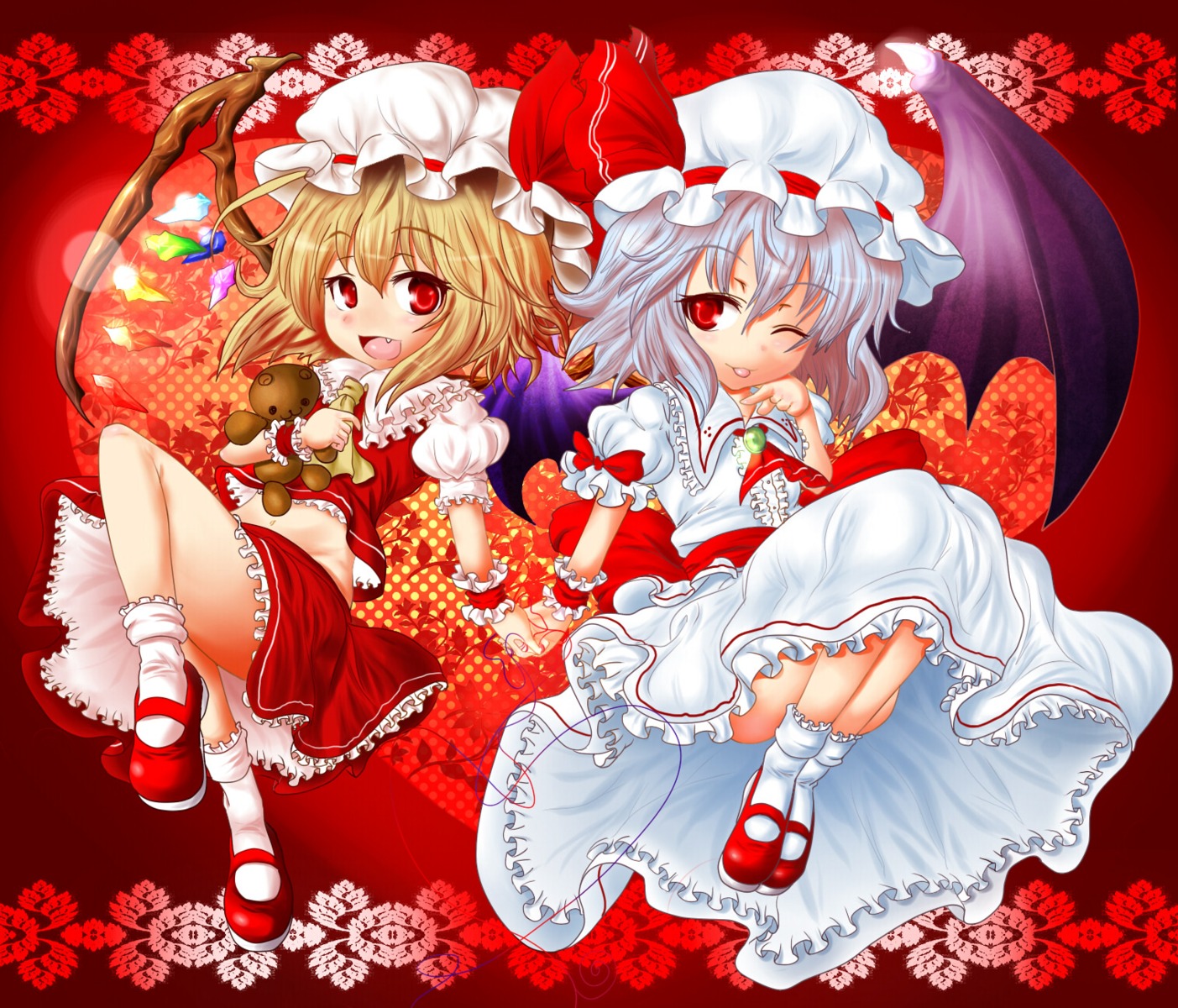 chibi flandre_scarlet remilia_scarlet sumisu_(mondo) touhou wings