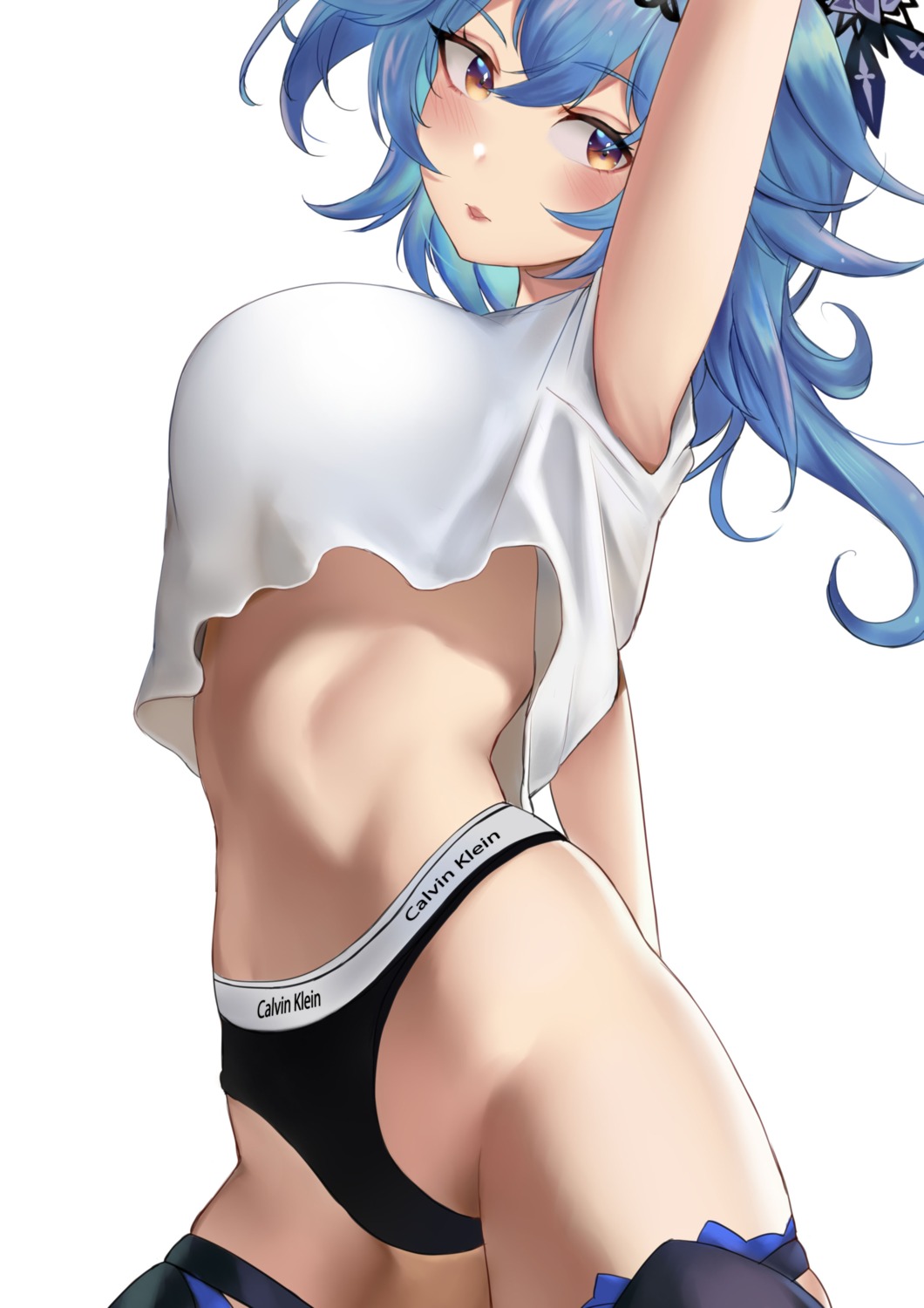 eula garter genshin_impact miyayosh pantsu shirt_lift thighhighs