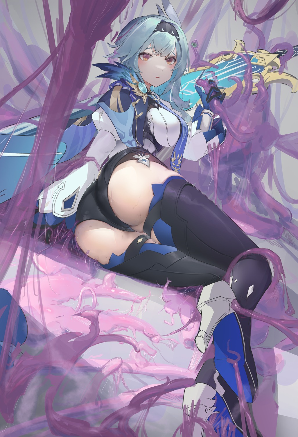 ass eula garter genshin_impact heels sail_(apha7775) sword thighhighs