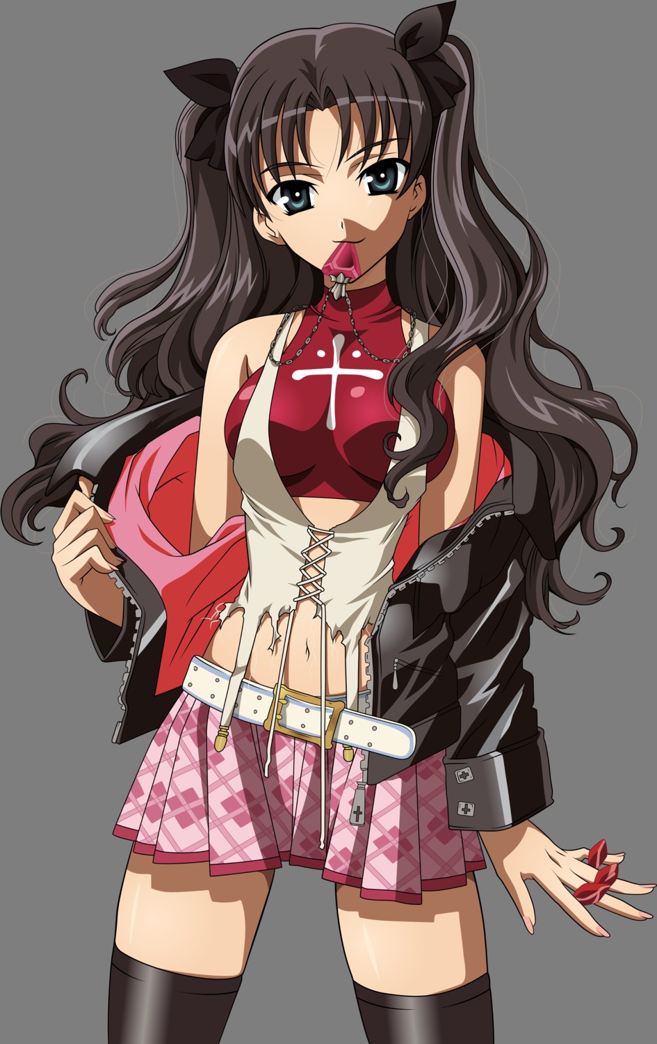 fate/stay_night thighhighs toosaka_rin torn_clothes transparent_png vector_trace