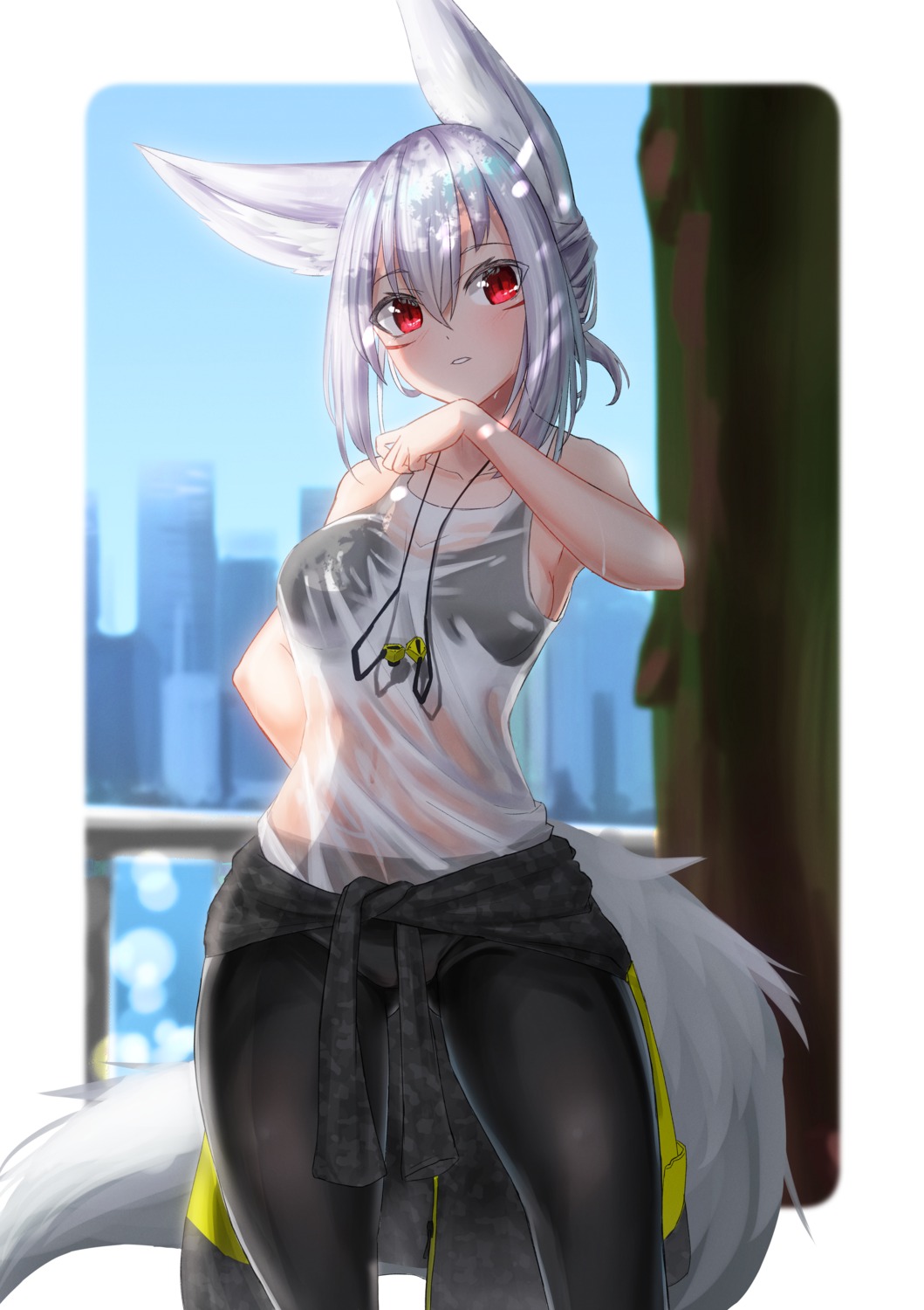 animal_ears bra pantyhose see_through tagme tail wet_clothes